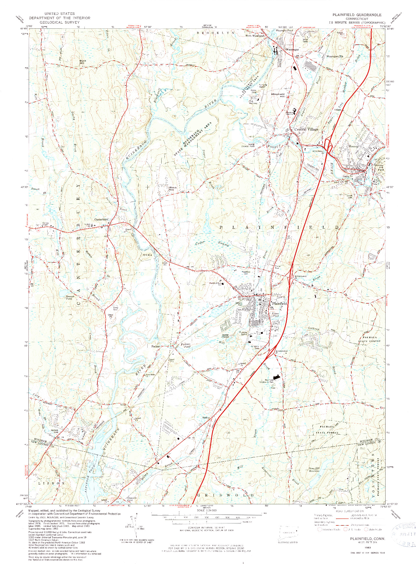 USGS 1:24000-SCALE QUADRANGLE FOR PLAINFIELD, CT 1983