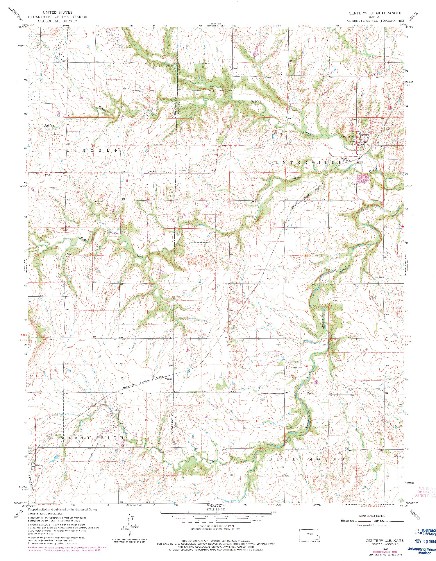 USGS 1:24000-SCALE QUADRANGLE FOR CENTERVILLE, KS 1966