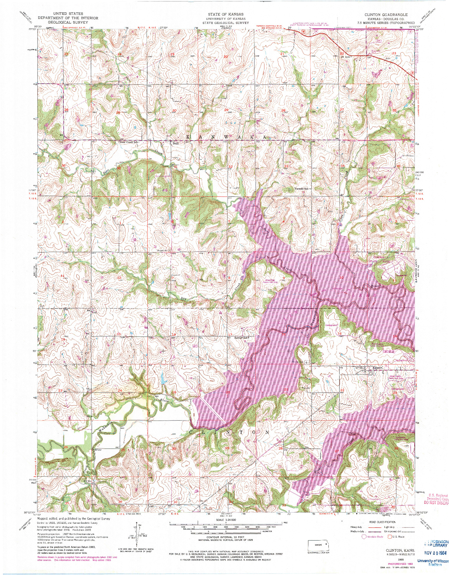 USGS 1:24000-SCALE QUADRANGLE FOR CLINTON, KS 1955