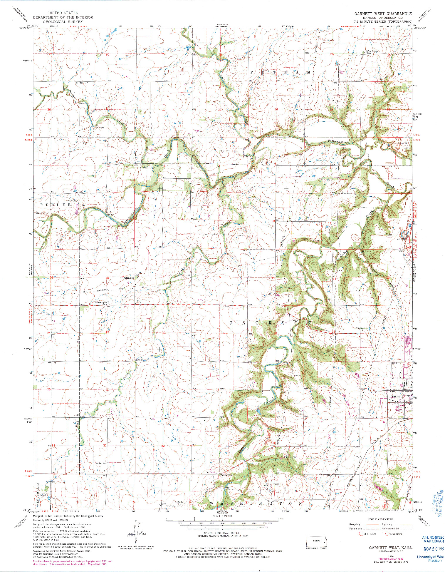 USGS 1:24000-SCALE QUADRANGLE FOR GARNETT WEST, KS 1966