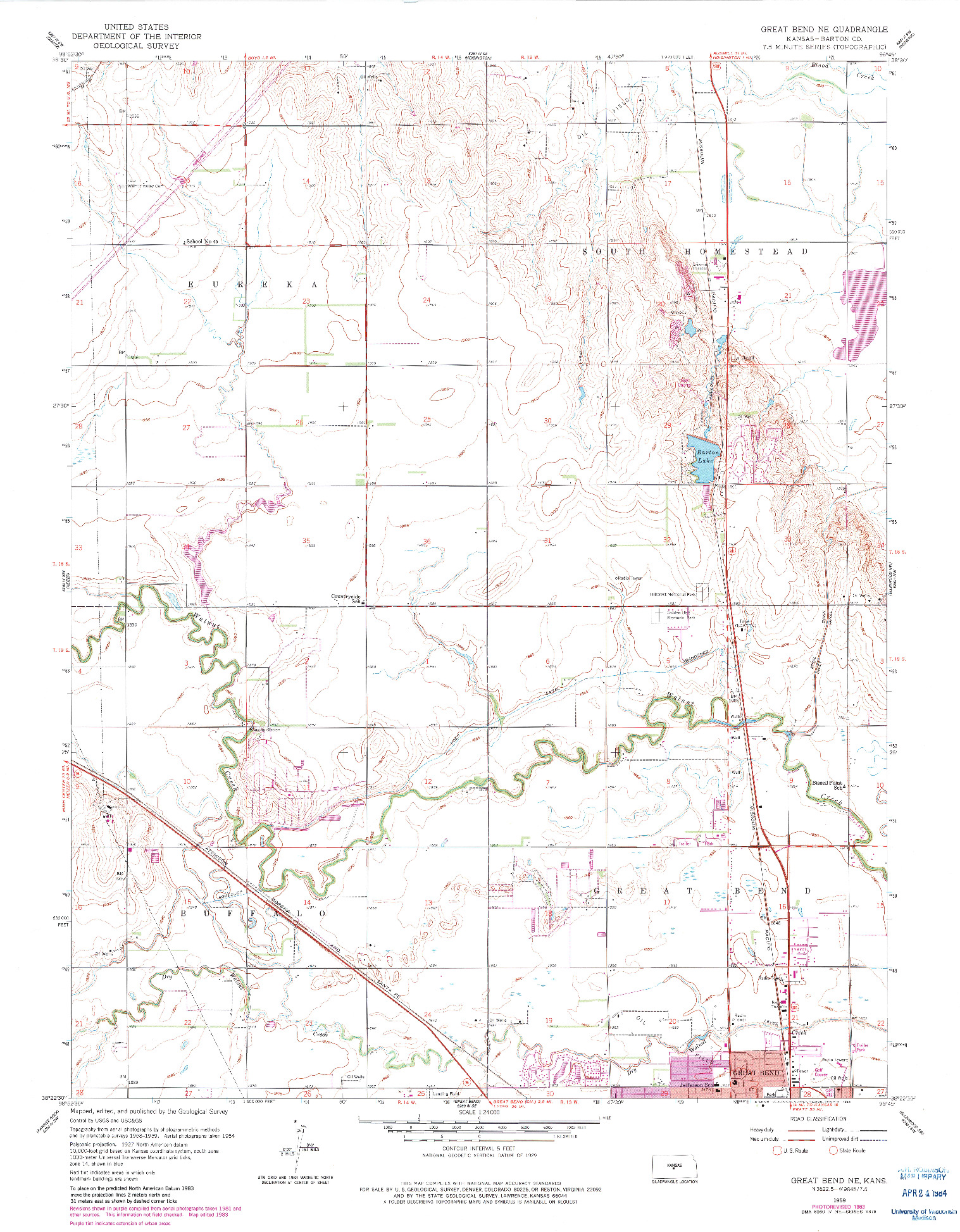 USGS 1:24000-SCALE QUADRANGLE FOR GREAT BEND NE, KS 1959