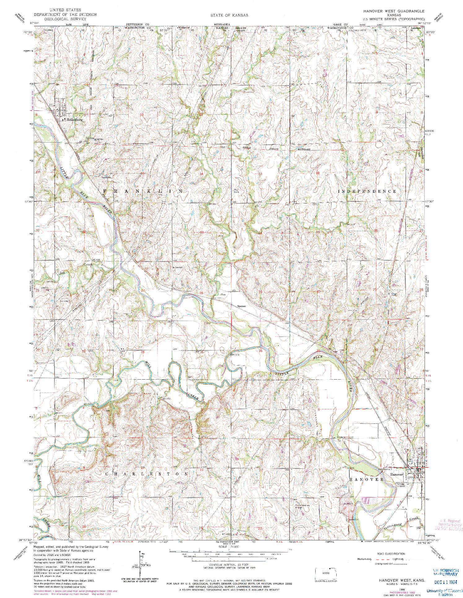 USGS 1:24000-SCALE QUADRANGLE FOR HANOVER WEST, KS 1966