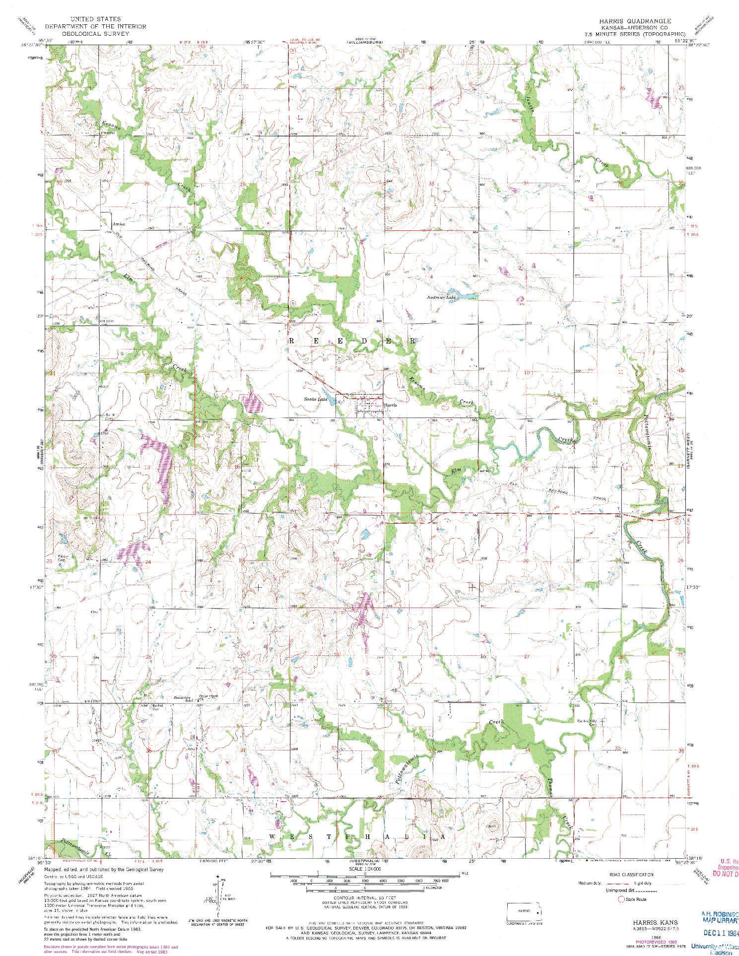 USGS 1:24000-SCALE QUADRANGLE FOR HARRIS, KS 1966