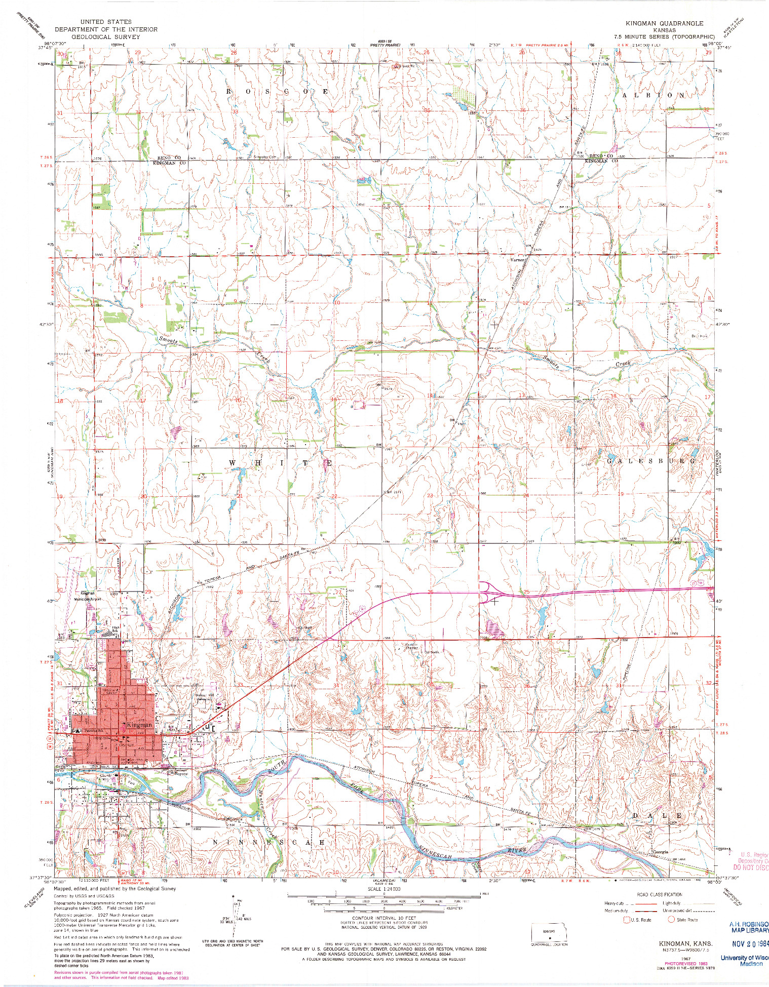 USGS 1:24000-SCALE QUADRANGLE FOR KINGMAN, KS 1967