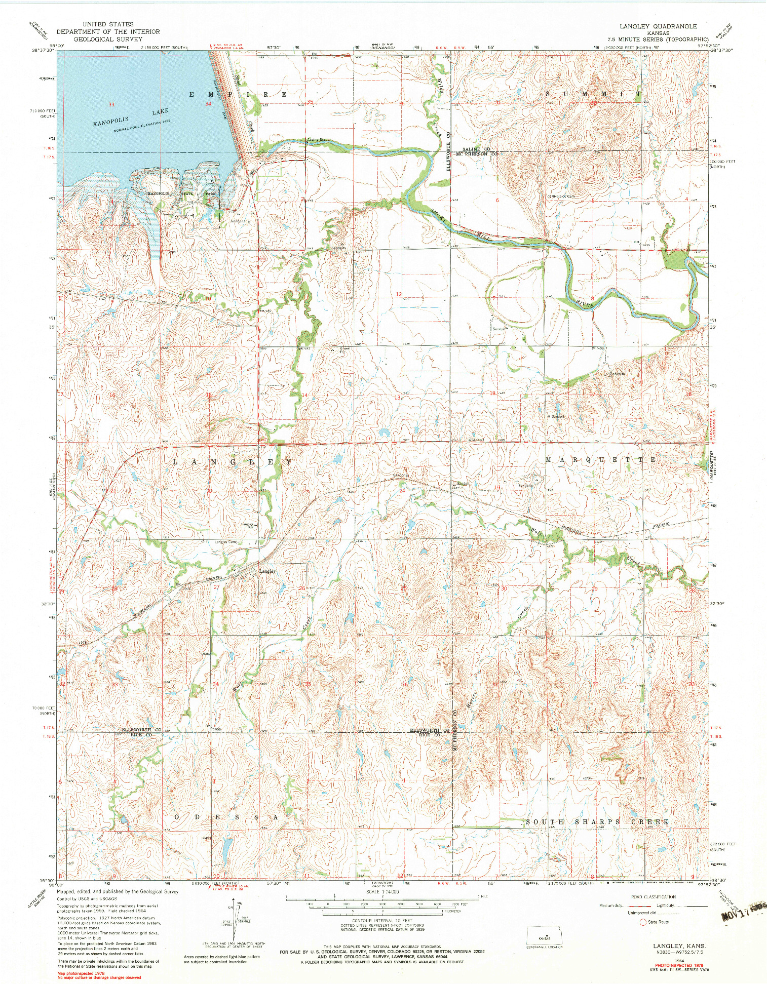USGS 1:24000-SCALE QUADRANGLE FOR LANGLEY, KS 1964