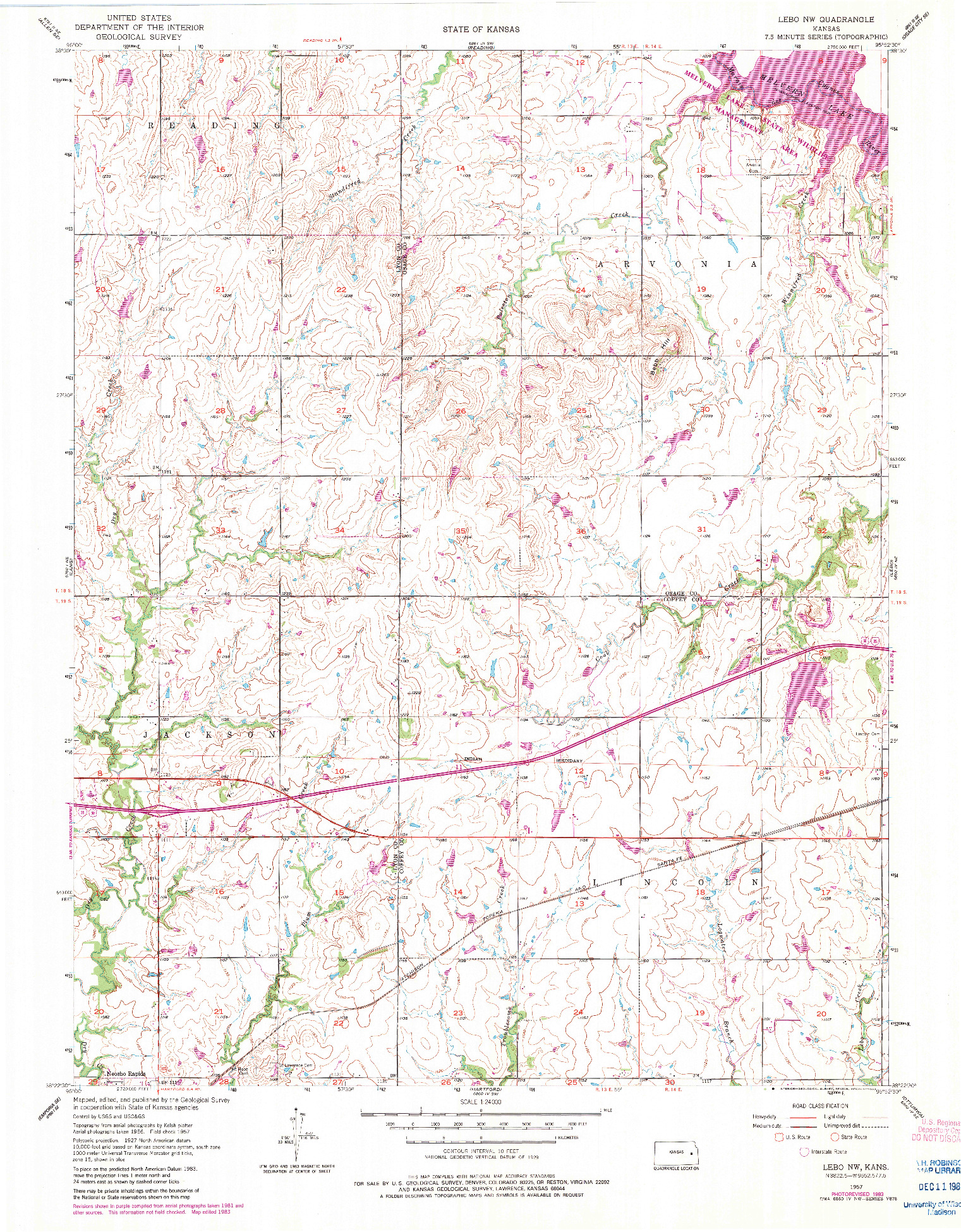 USGS 1:24000-SCALE QUADRANGLE FOR LEBO NW, KS 1957