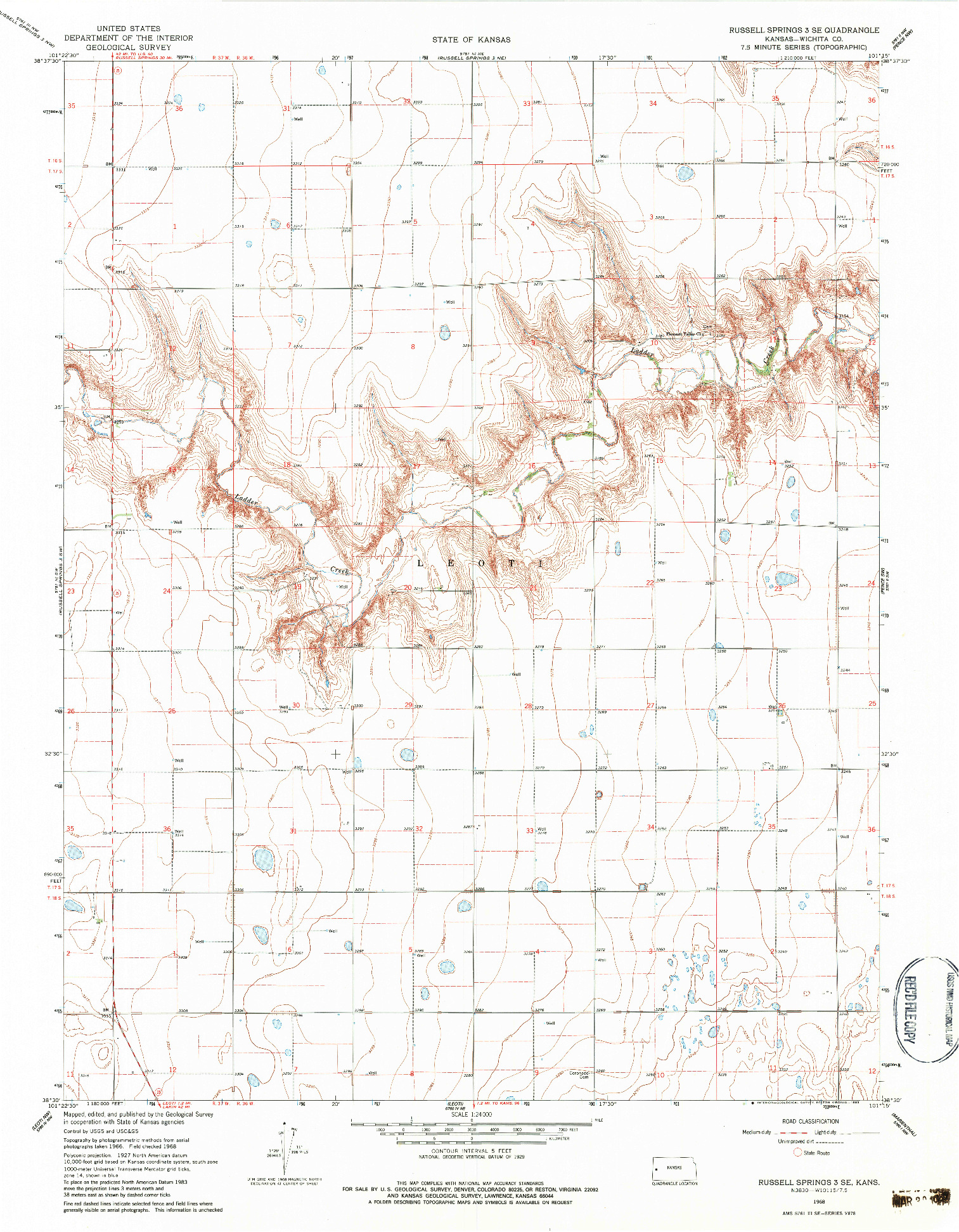 USGS 1:24000-SCALE QUADRANGLE FOR RUSSELL SPRINGS 3 SE, KS 1968