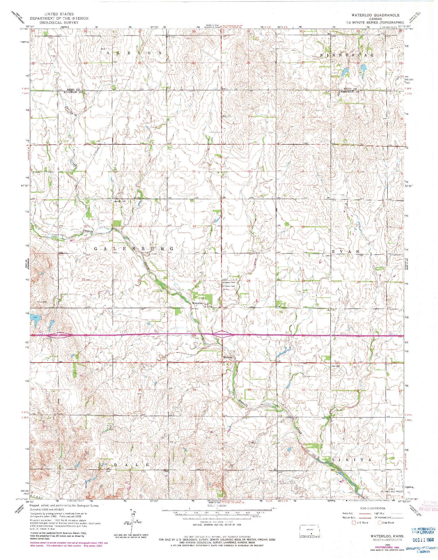 USGS 1:24000-SCALE QUADRANGLE FOR WATERLOO, KS 1965