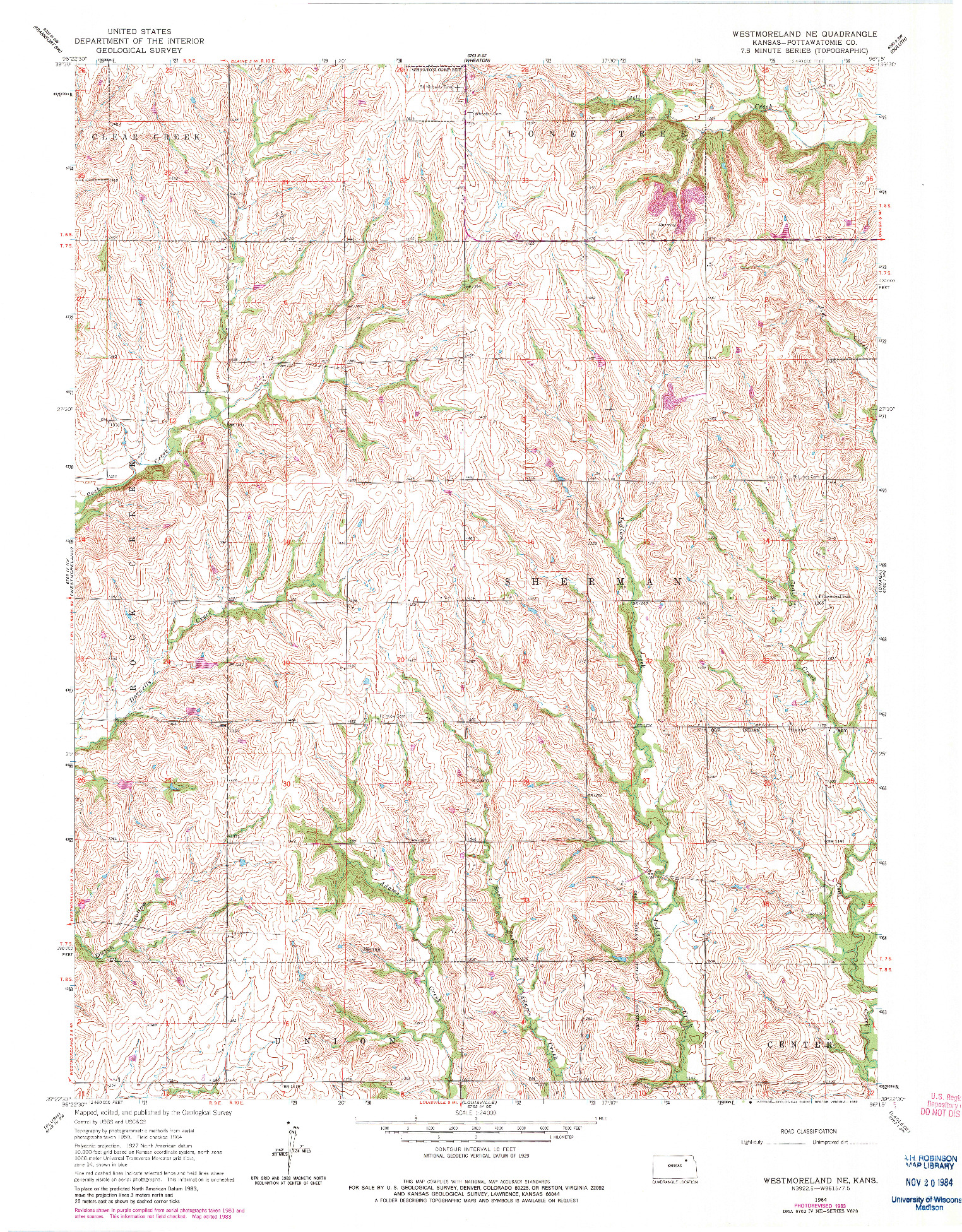 USGS 1:24000-SCALE QUADRANGLE FOR WESTMORELAND NE, KS 1964