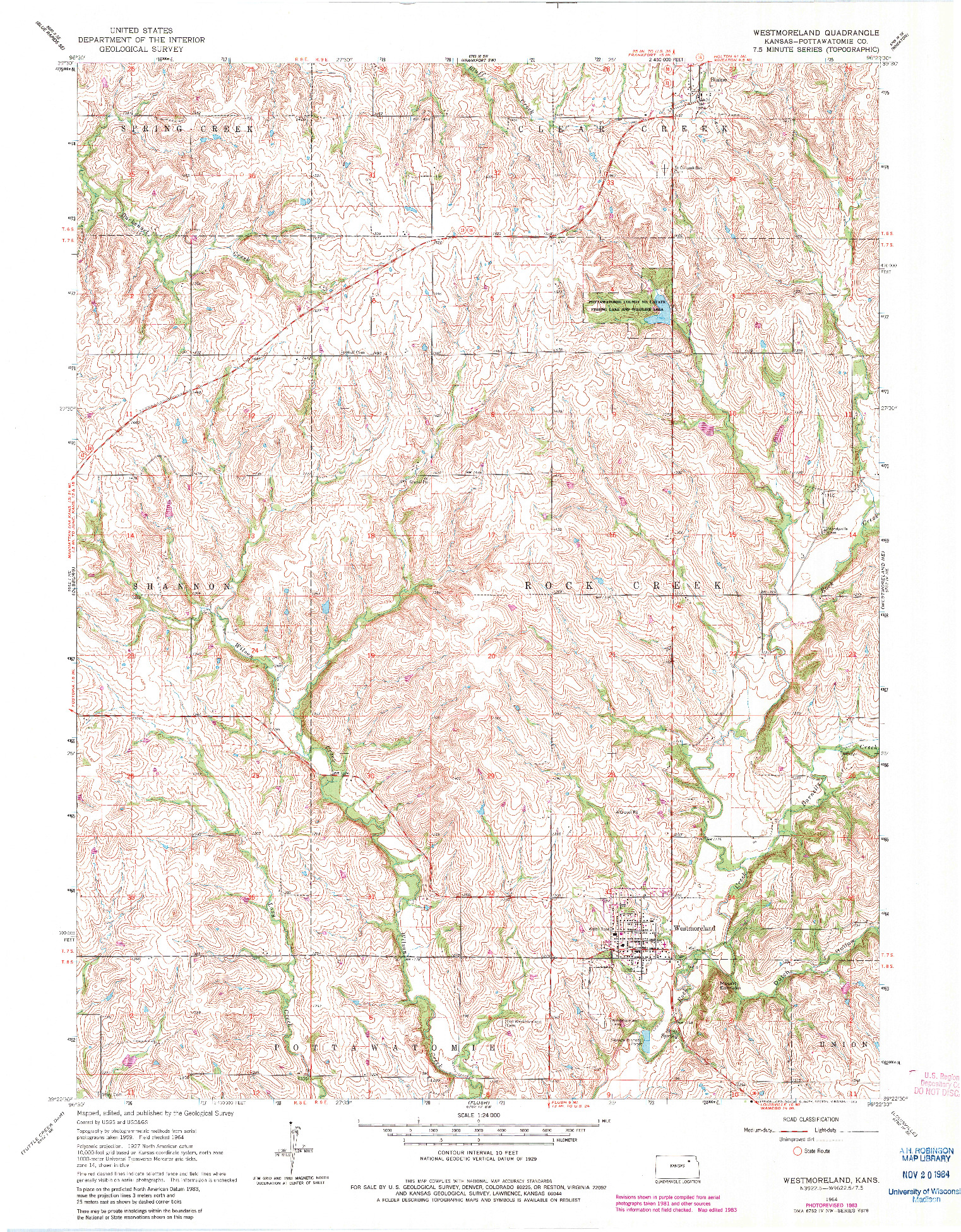 USGS 1:24000-SCALE QUADRANGLE FOR WESTMORELAND, KS 1964