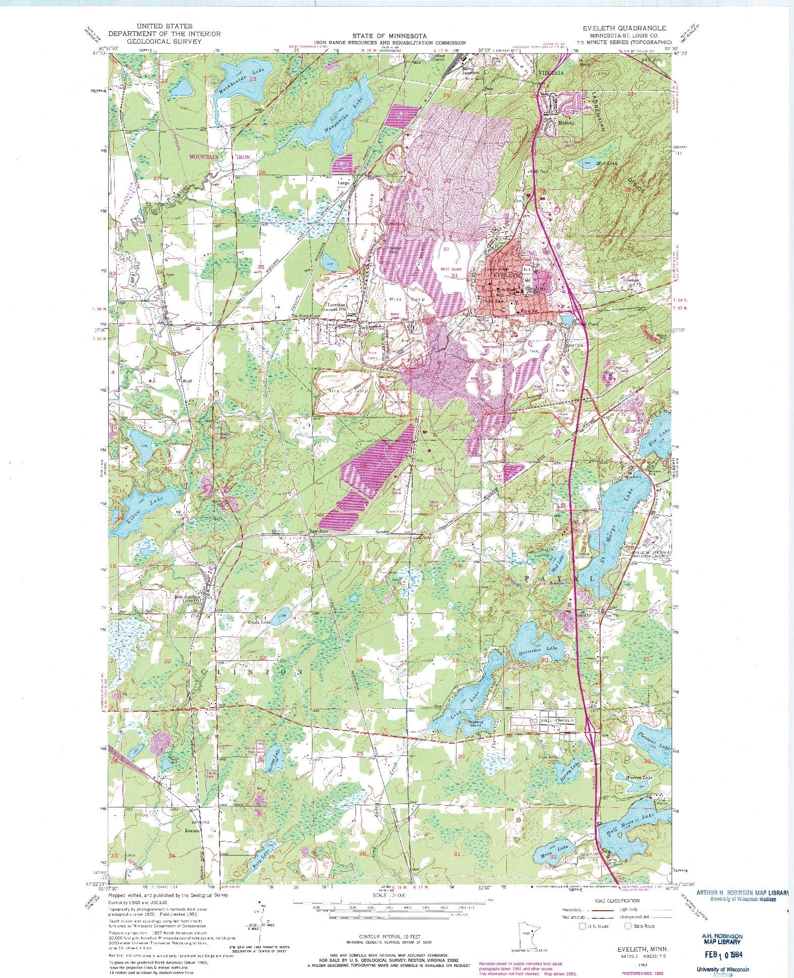 USGS 1:24000-SCALE QUADRANGLE FOR EVELETH, MN 1951