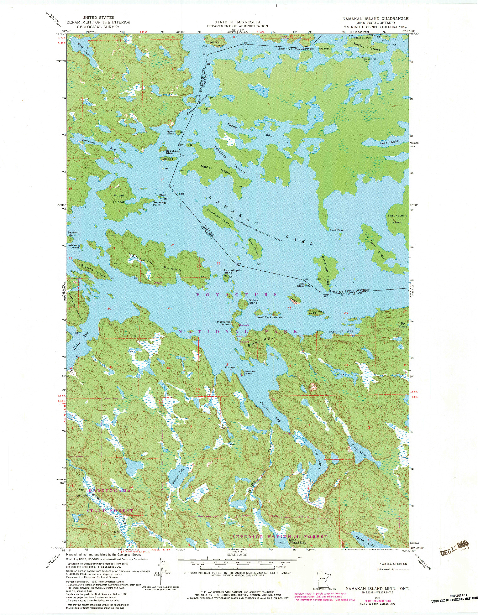 USGS 1:24000-SCALE QUADRANGLE FOR NAMAKAN ISLAND, MN 1967