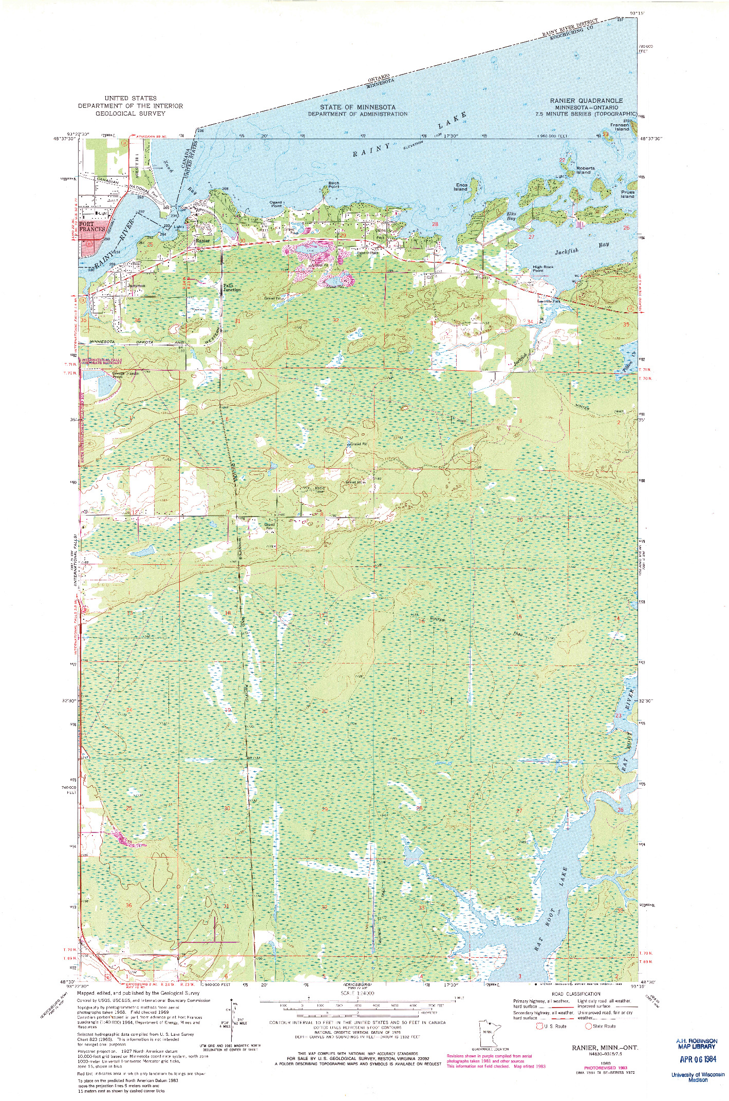 USGS 1:24000-SCALE QUADRANGLE FOR RANIER, MN 1969