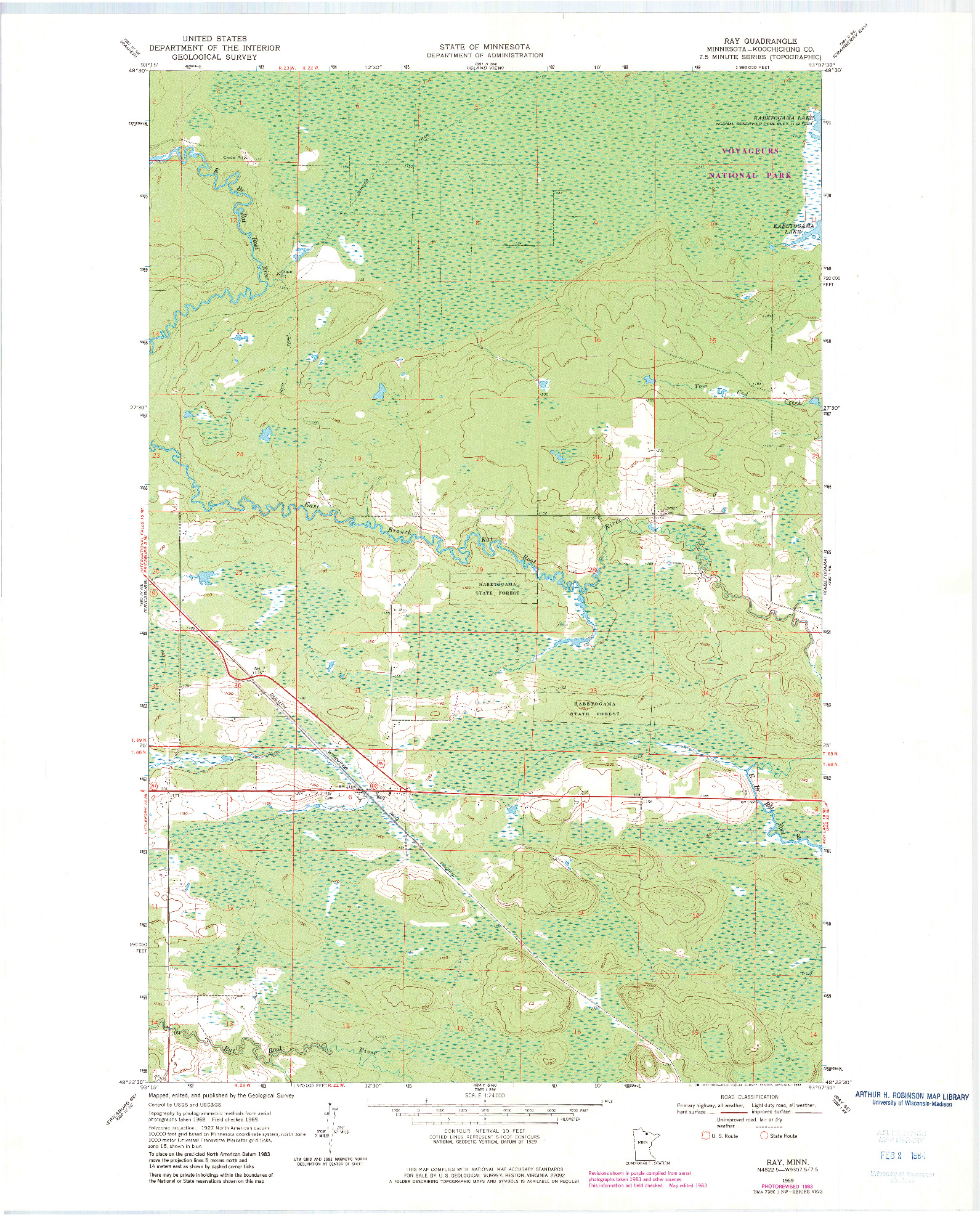 USGS 1:24000-SCALE QUADRANGLE FOR RAY, MN 1969