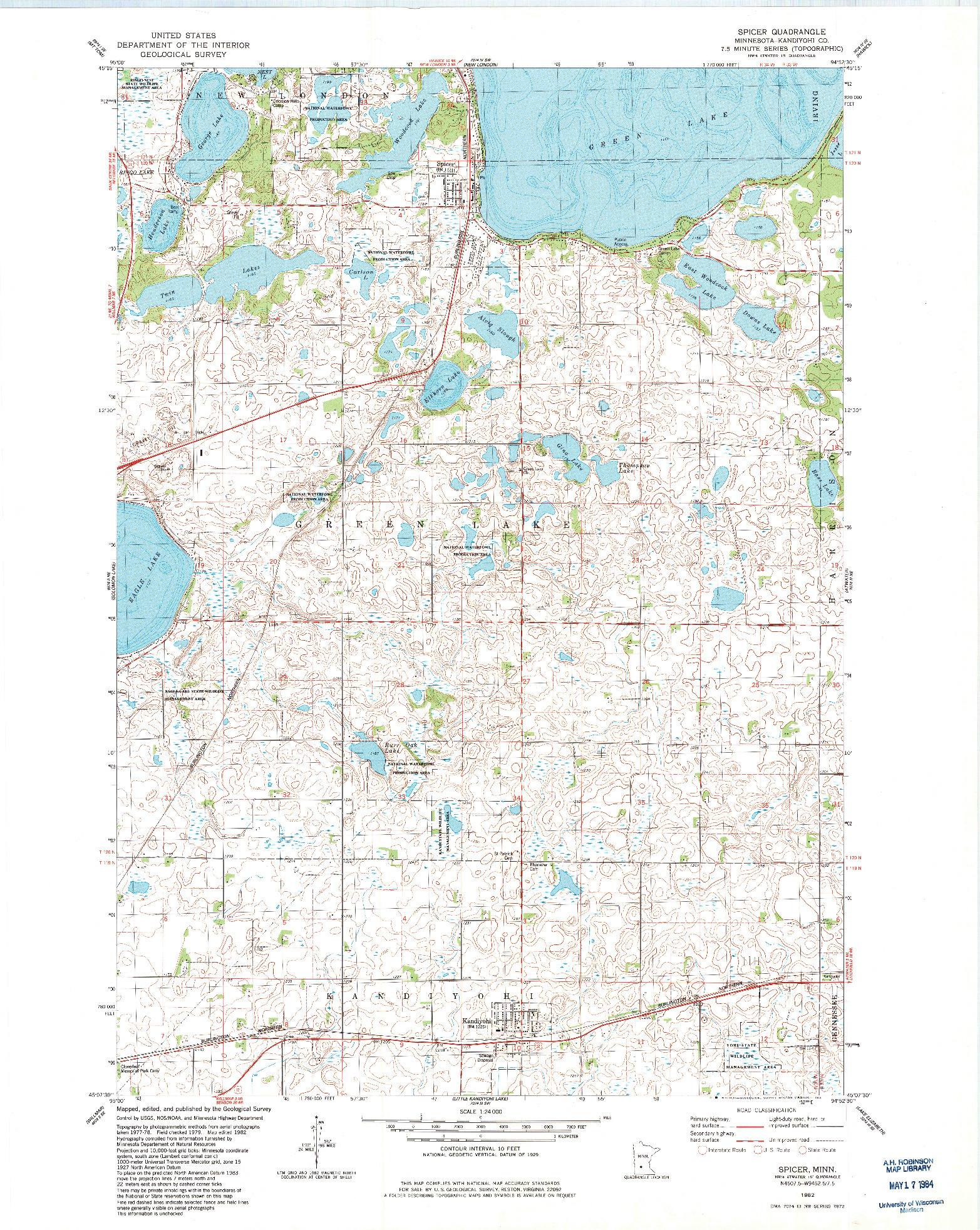 USGS 1:24000-SCALE QUADRANGLE FOR SPICER, MN 1982