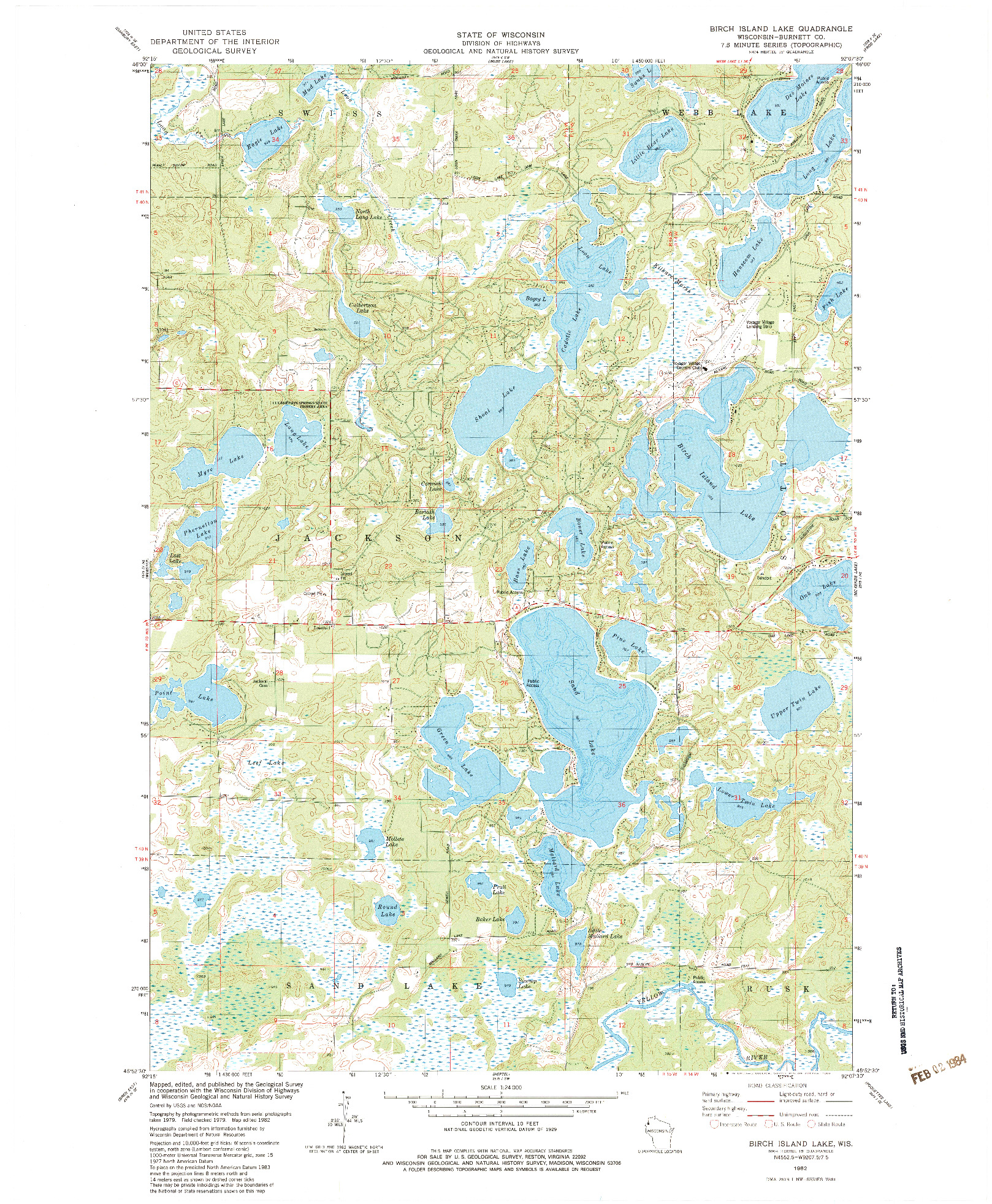 USGS 1:24000-SCALE QUADRANGLE FOR BIRCH ISLAND LAKE, WI 1982