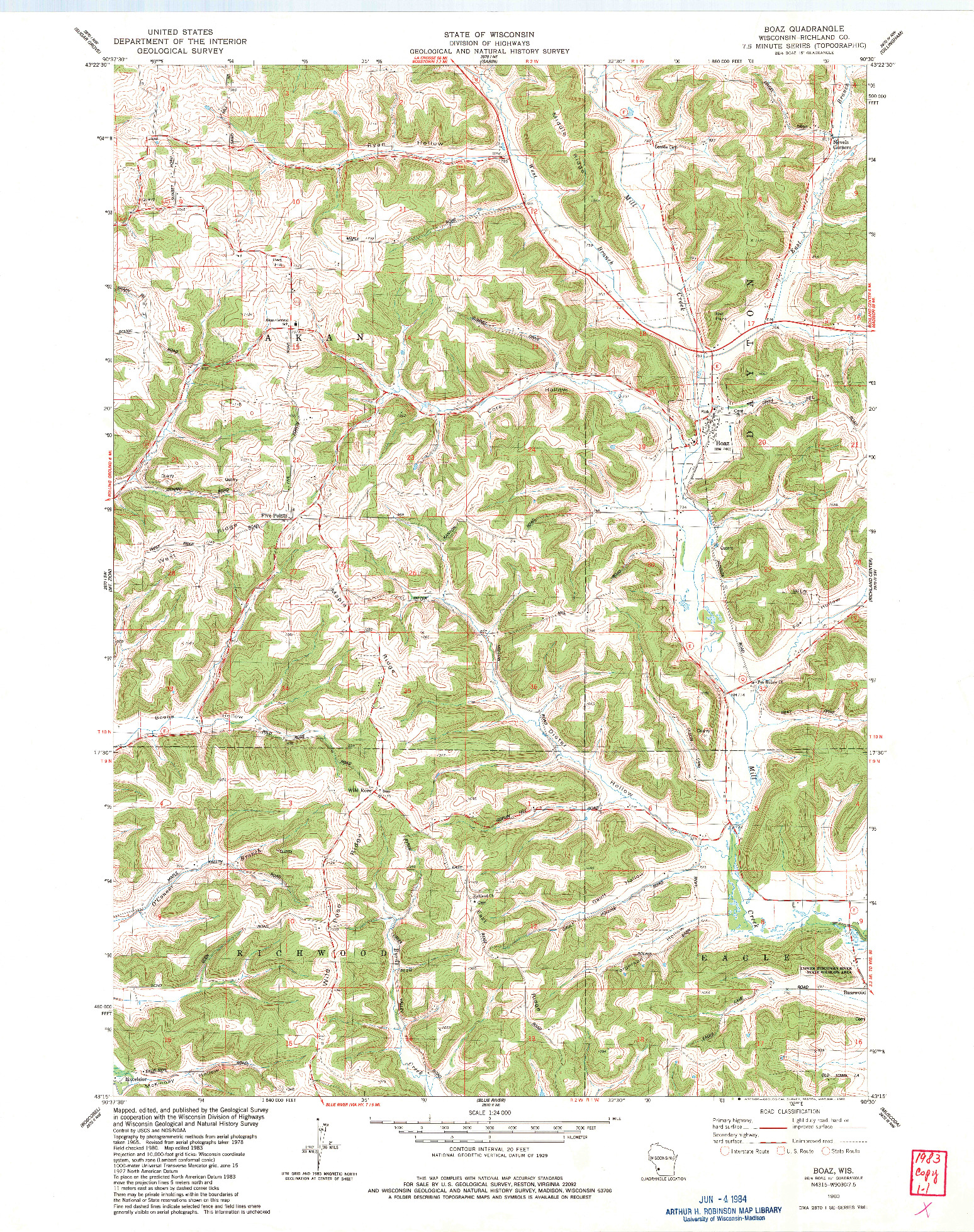 USGS 1:24000-SCALE QUADRANGLE FOR BOAZ, WI 1983