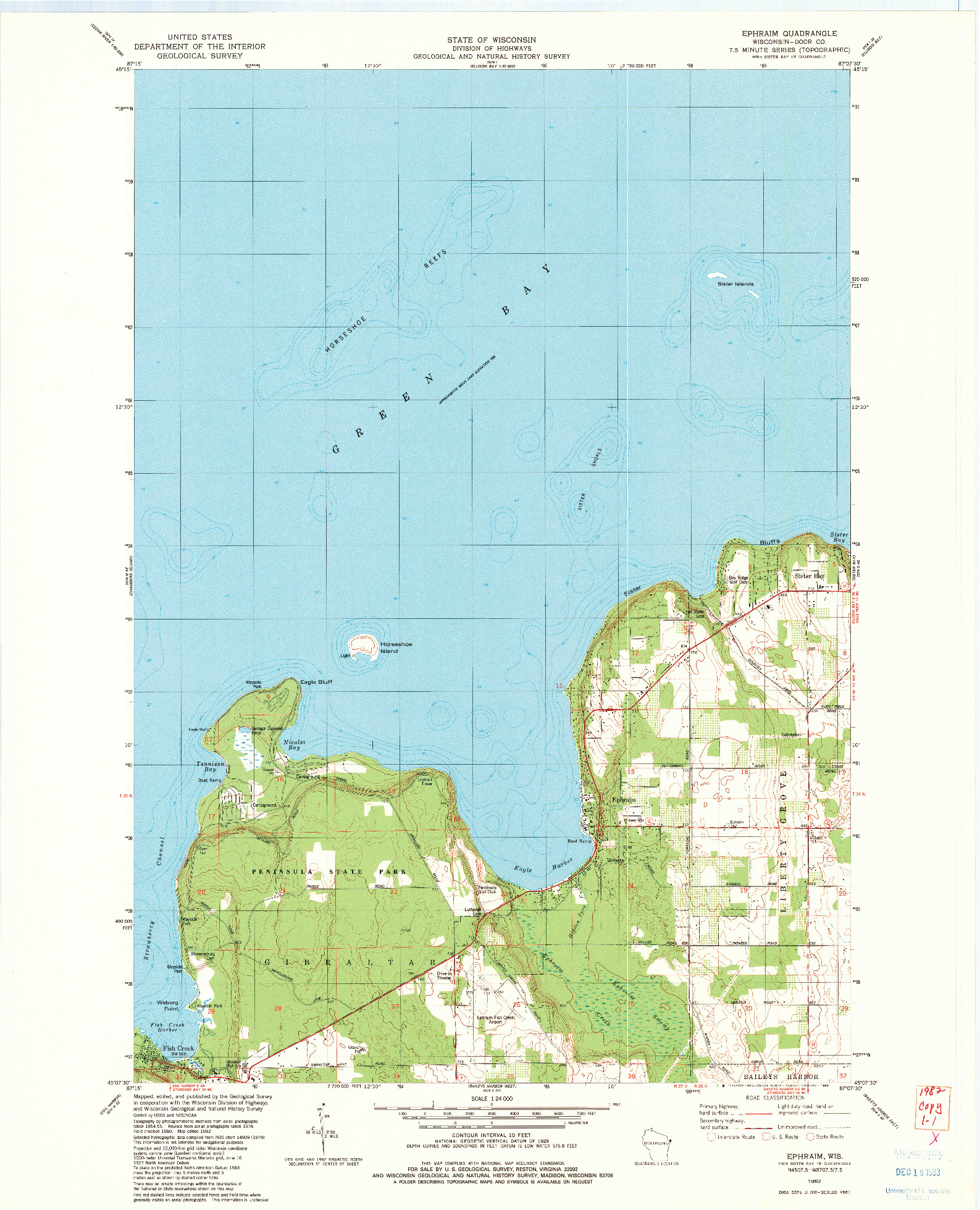 USGS 1:24000-SCALE QUADRANGLE FOR EPHRAIM, WI 1982