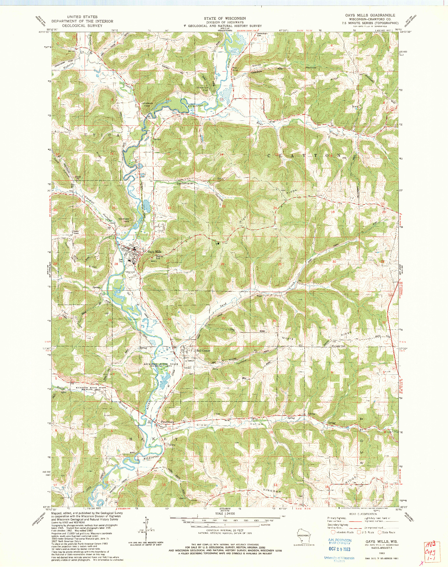 USGS 1:24000-SCALE QUADRANGLE FOR GAYS MILLS, WI 1983