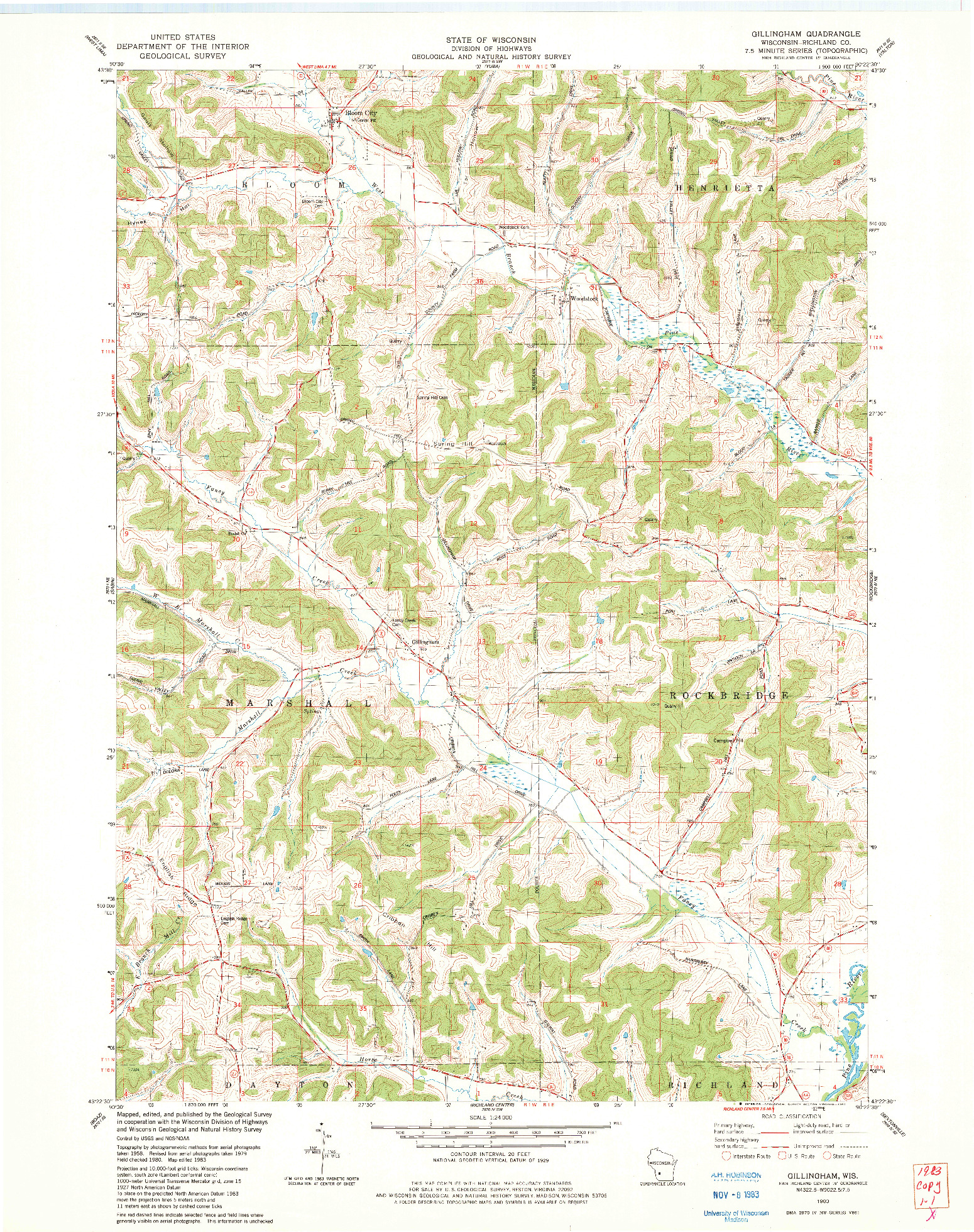 USGS 1:24000-SCALE QUADRANGLE FOR GILLINGHAM, WI 1983