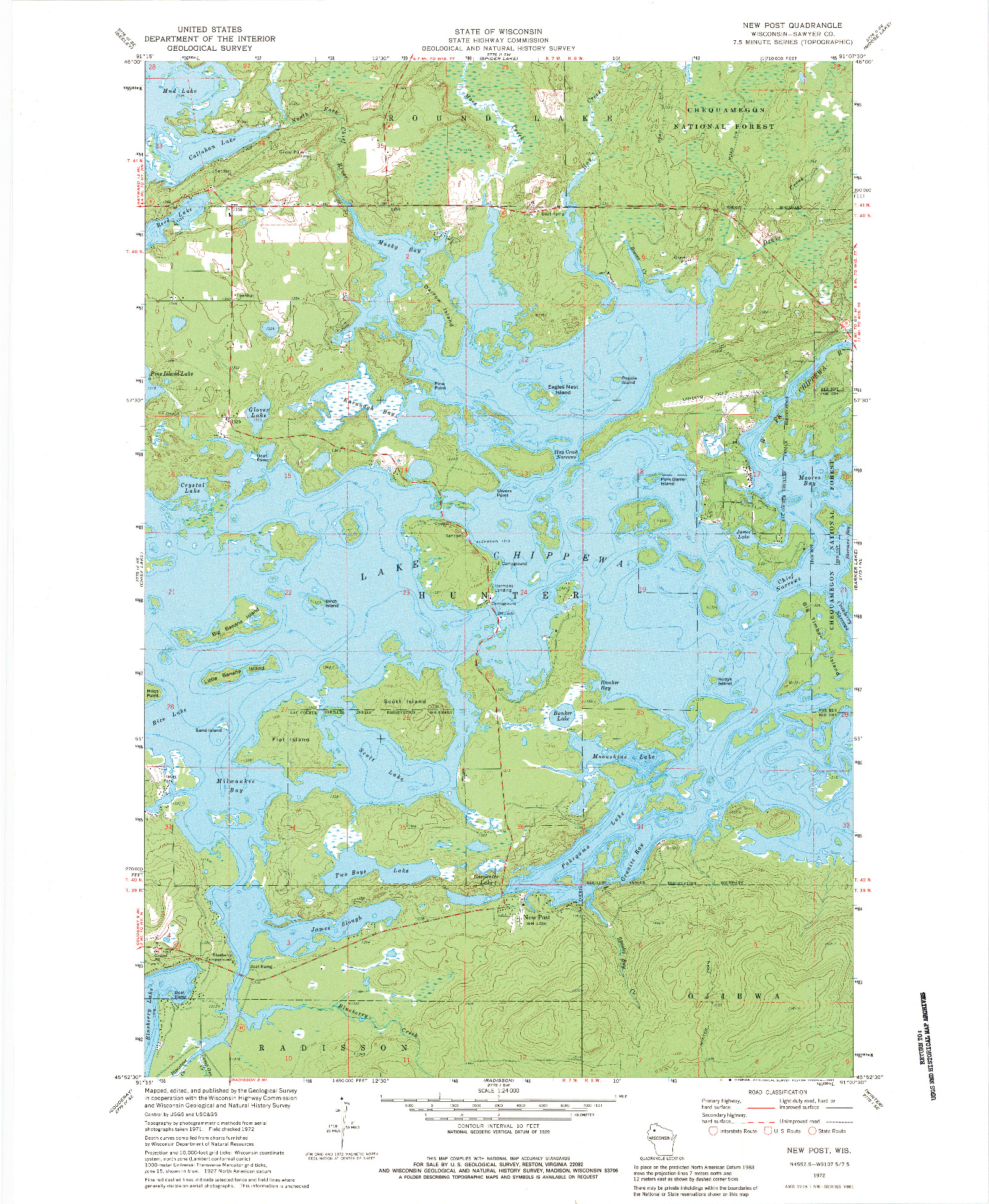 USGS 1:24000-SCALE QUADRANGLE FOR NEW POST, WI 1972