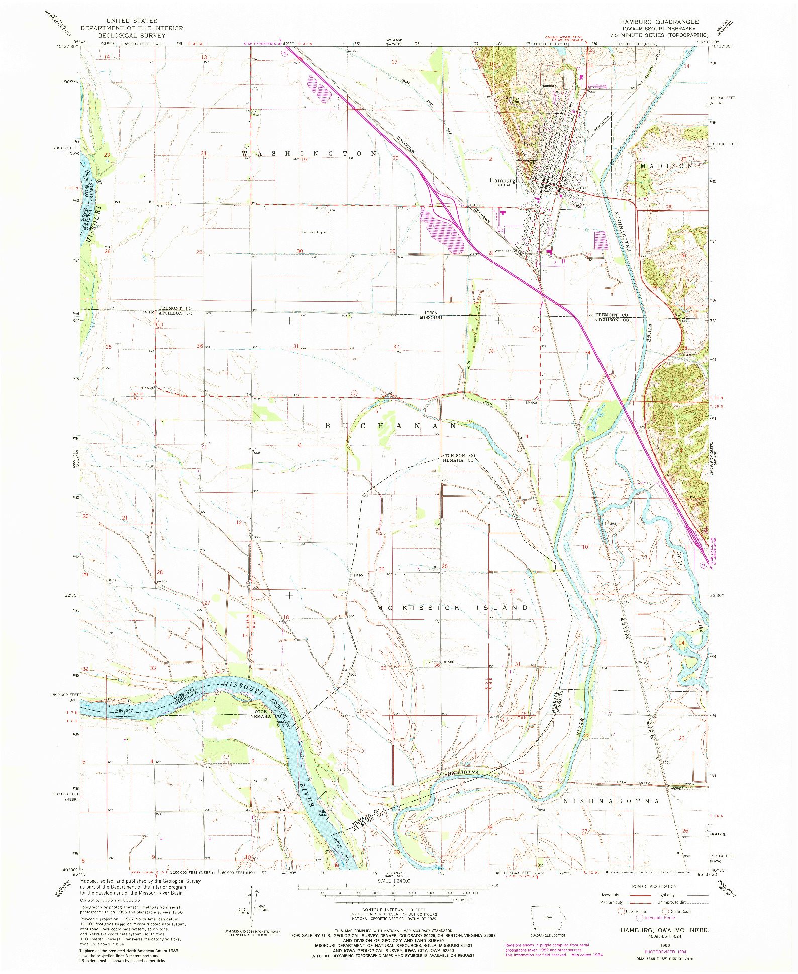 USGS 1:24000-SCALE QUADRANGLE FOR HAMBURG, IA 1966