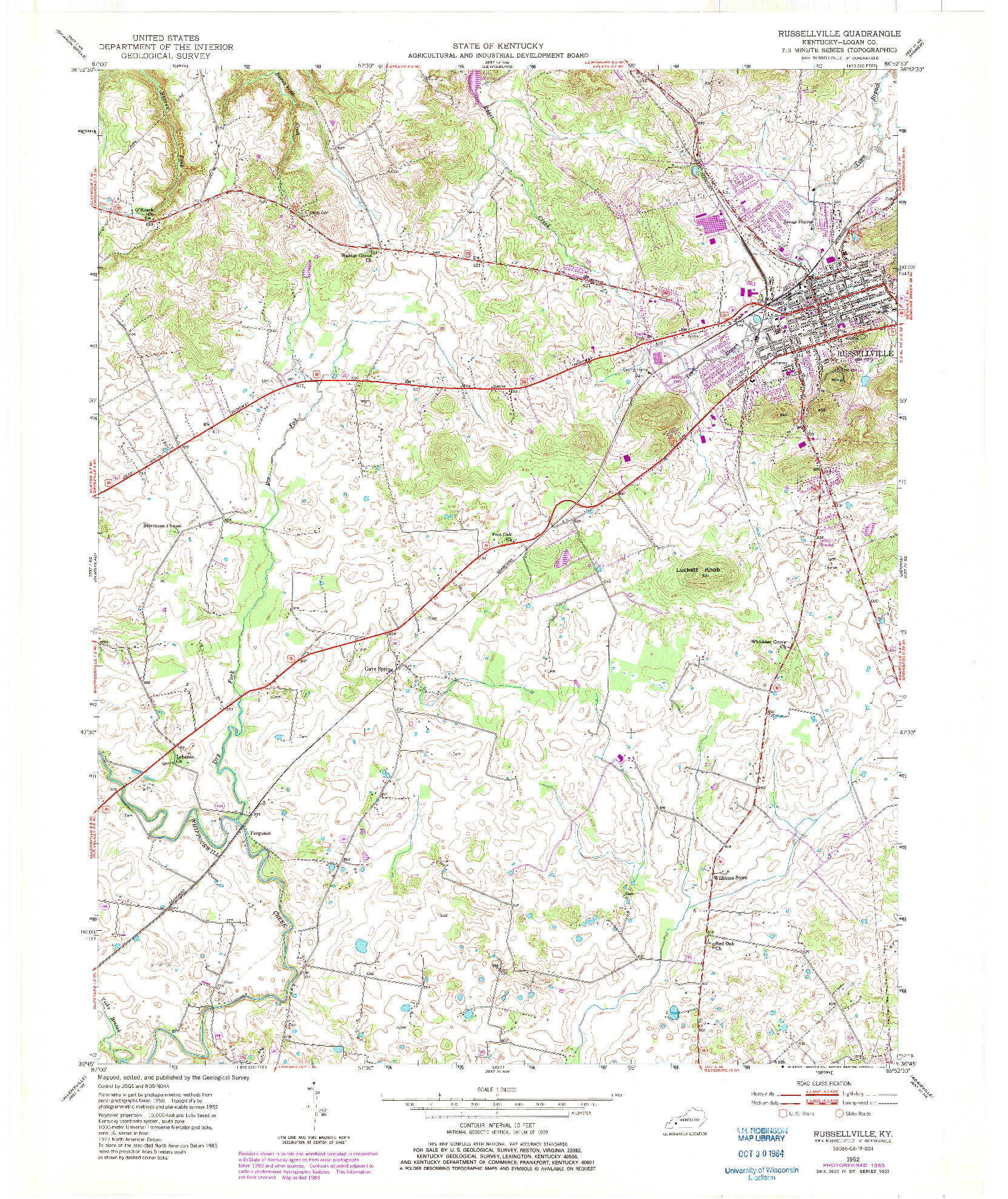 USGS 1:24000-SCALE QUADRANGLE FOR RUSSELLVILLE, KY 1952