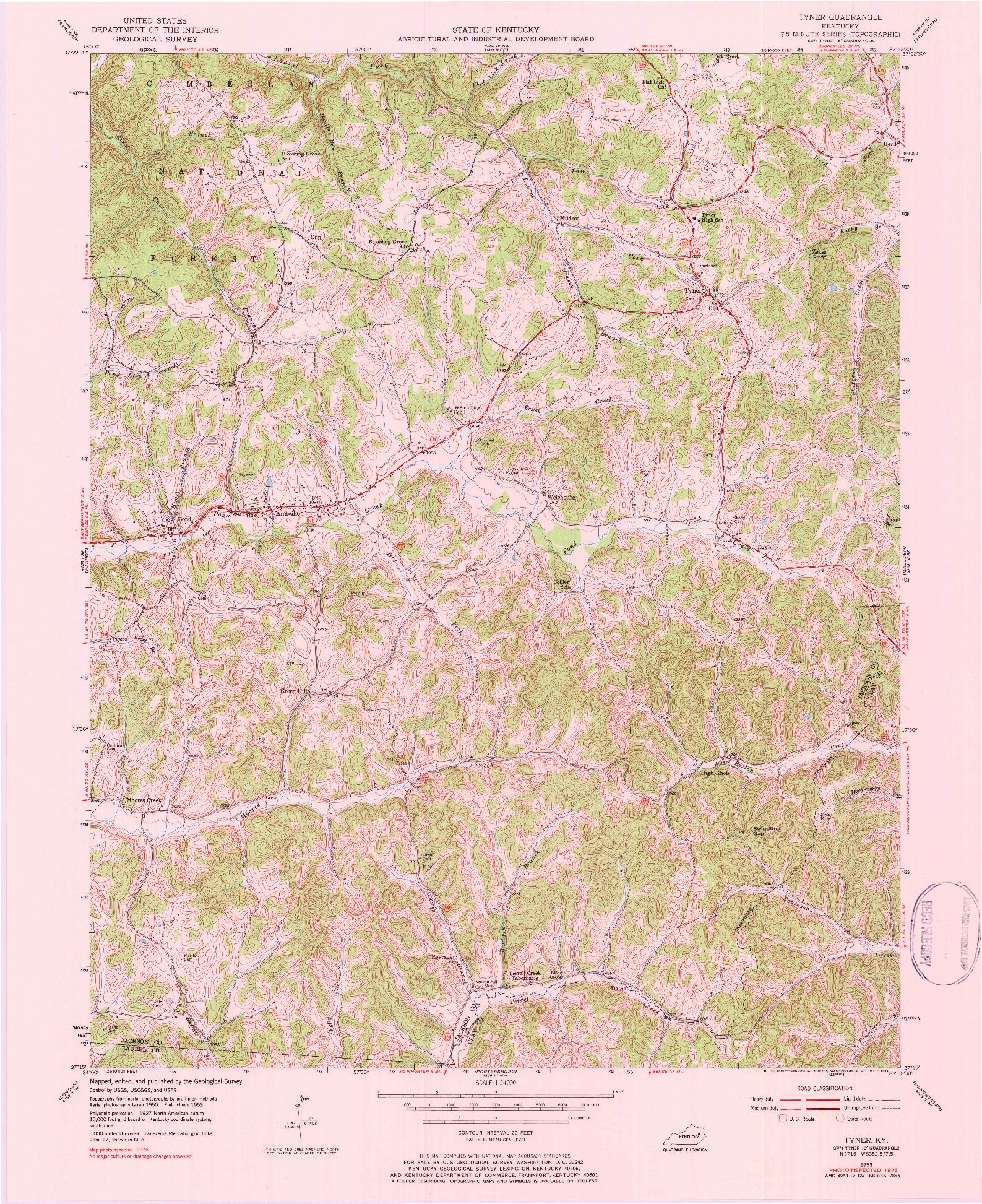 USGS 1:24000-SCALE QUADRANGLE FOR TYNER, KY 1976