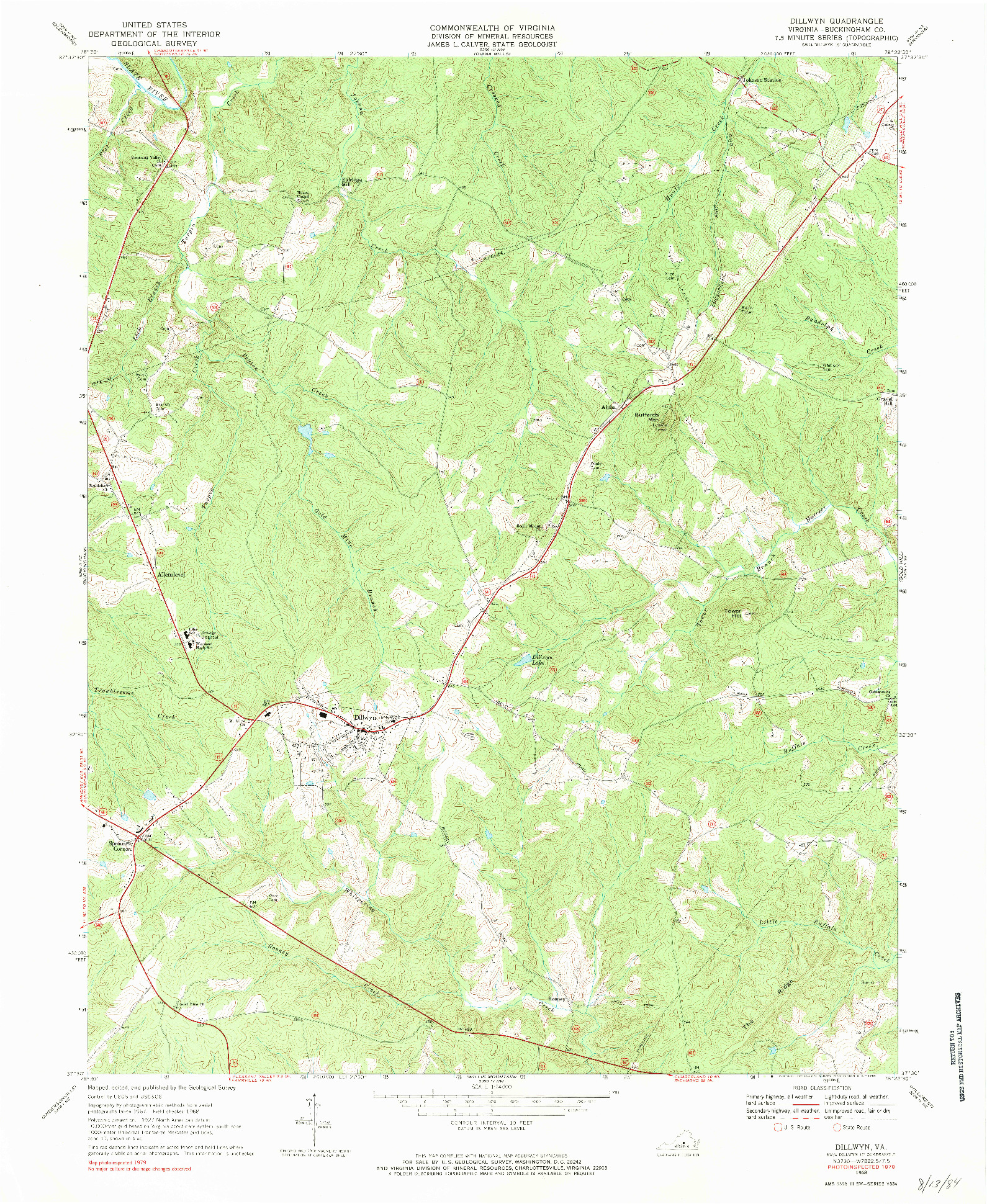 USGS 1:24000-SCALE QUADRANGLE FOR DILLWYN, VA 1968