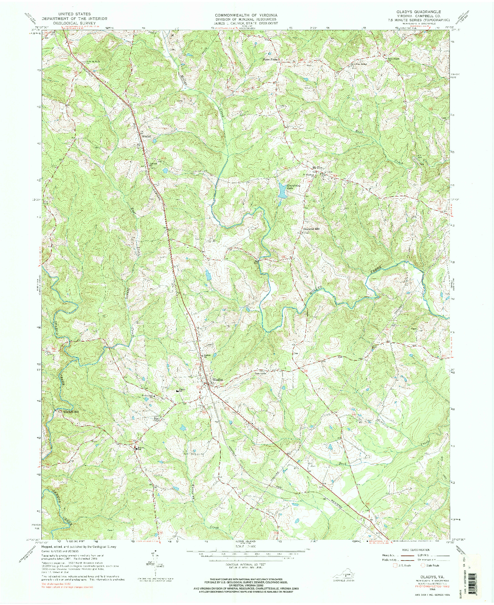 USGS 1:24000-SCALE QUADRANGLE FOR GLADYS, VA 1966