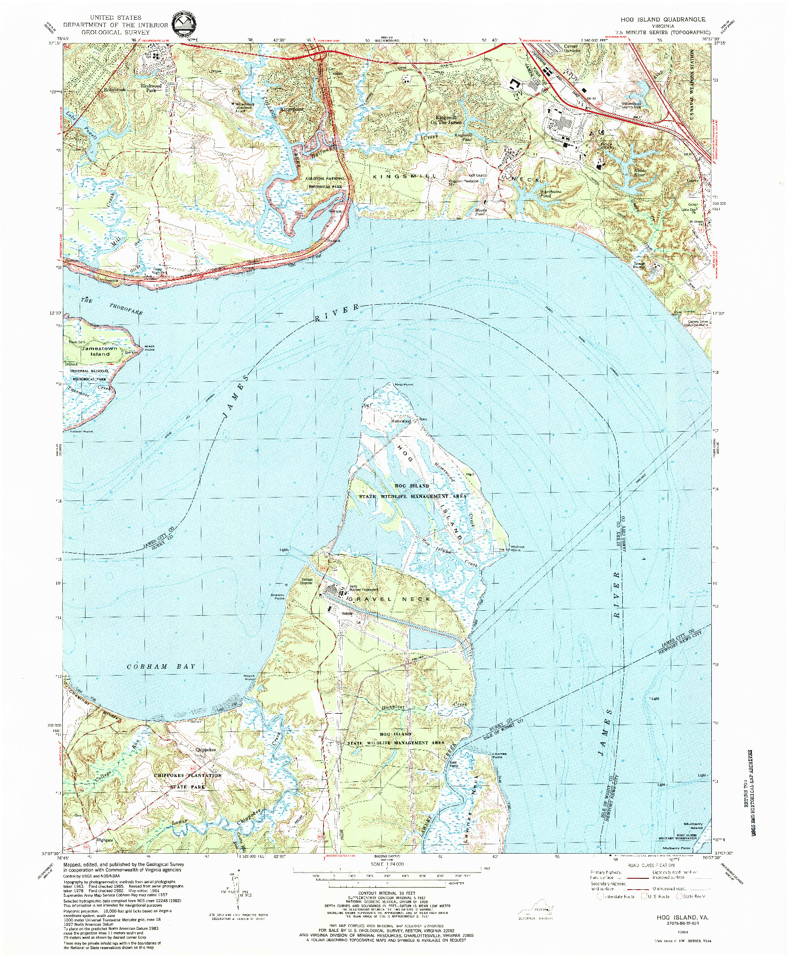 USGS 1:24000-SCALE QUADRANGLE FOR HOG ISLAND, VA 1984