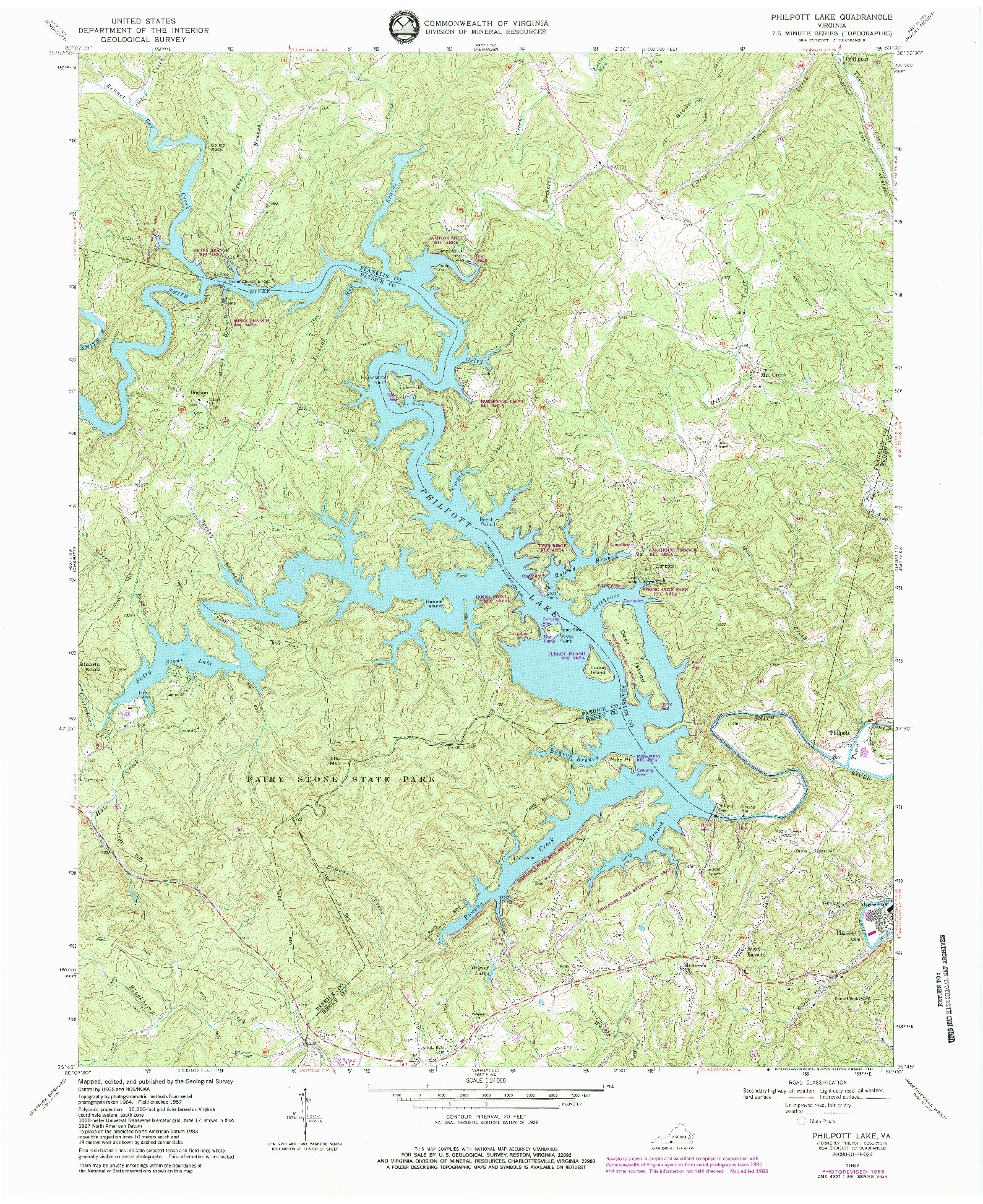 USGS 1:24000-SCALE QUADRANGLE FOR PHILPOTT LAKE, VA 1967