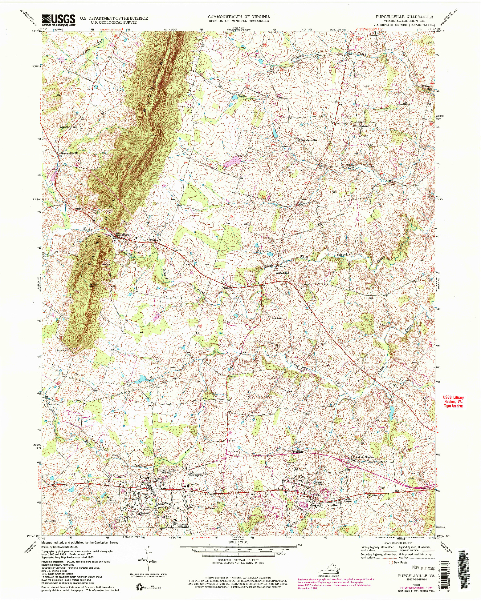 USGS 1:24000-SCALE QUADRANGLE FOR PURCELLVILLE, VA 1970