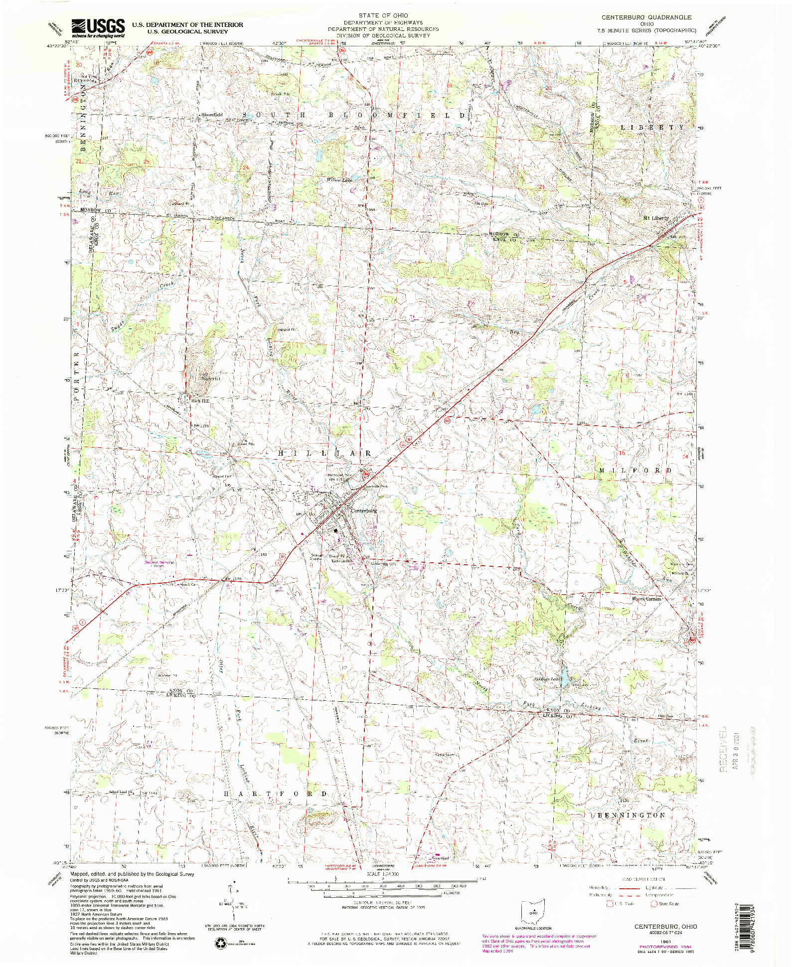 USGS 1:24000-SCALE QUADRANGLE FOR CENTERBURG, OH 1961