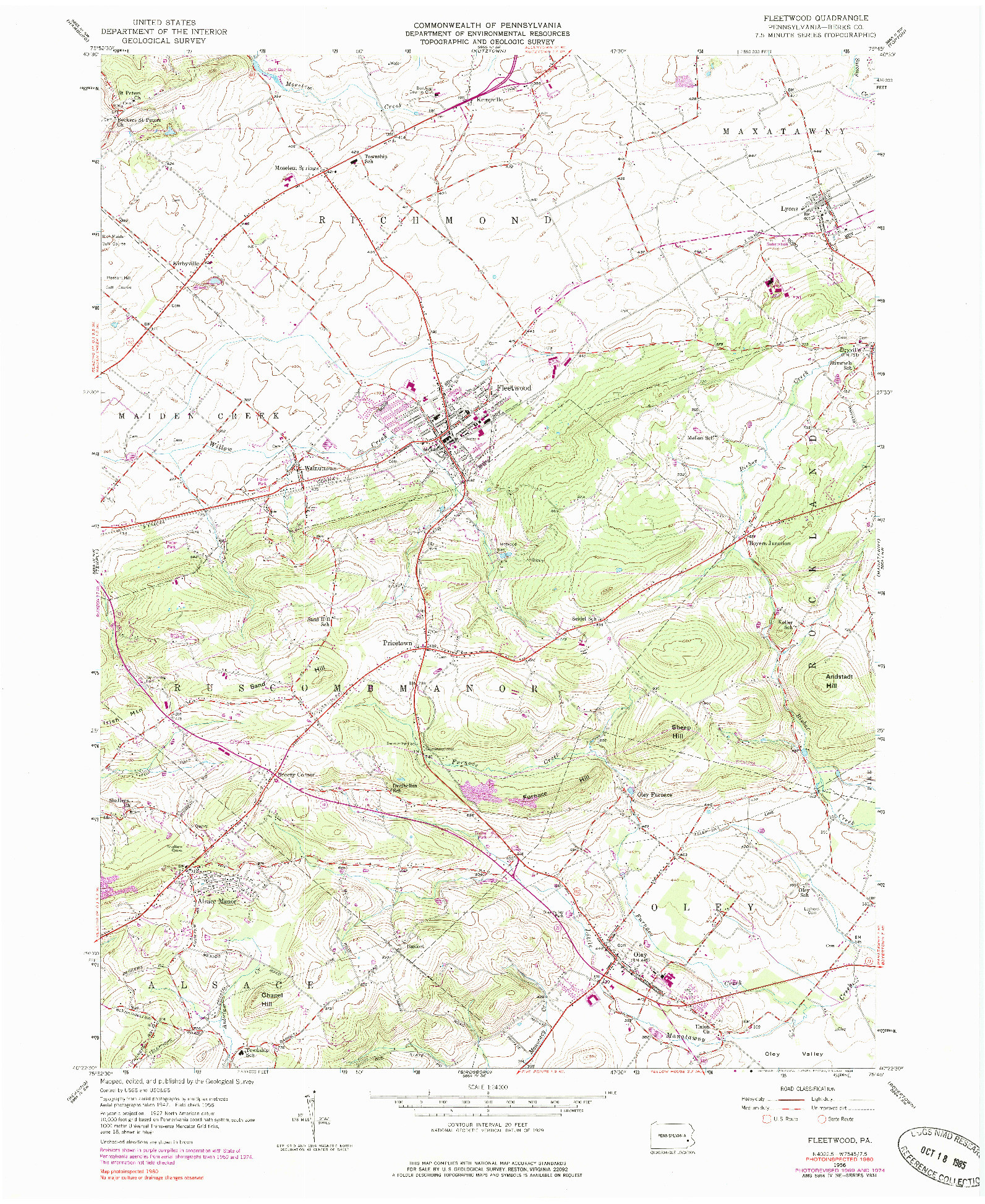 USGS 1:24000-SCALE QUADRANGLE FOR FLEETWOOD, PA 1956