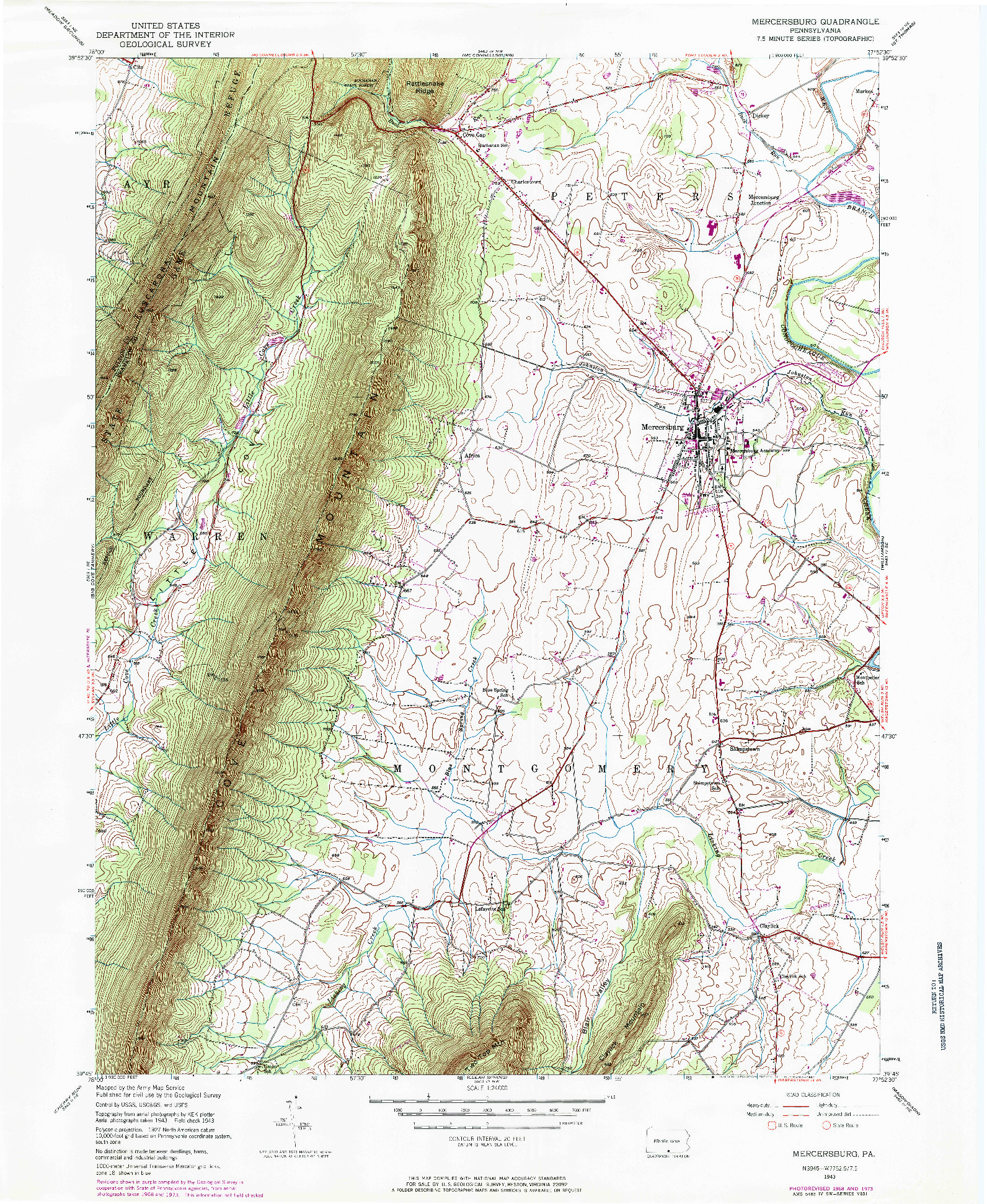 USGS 1:24000-SCALE QUADRANGLE FOR MERCERSBURG, PA 1943