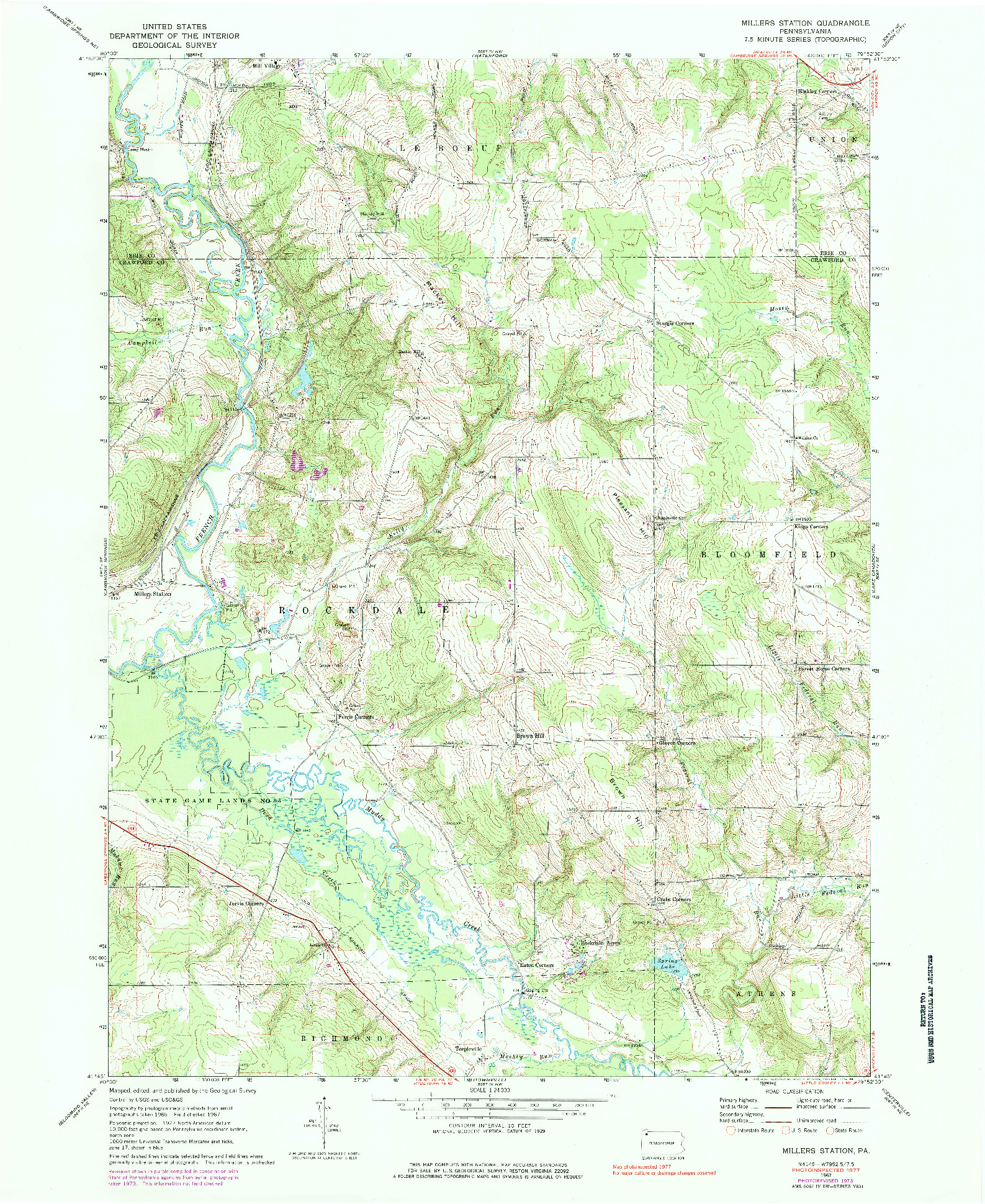 USGS 1:24000-SCALE QUADRANGLE FOR MILLERS STATION, PA 1967