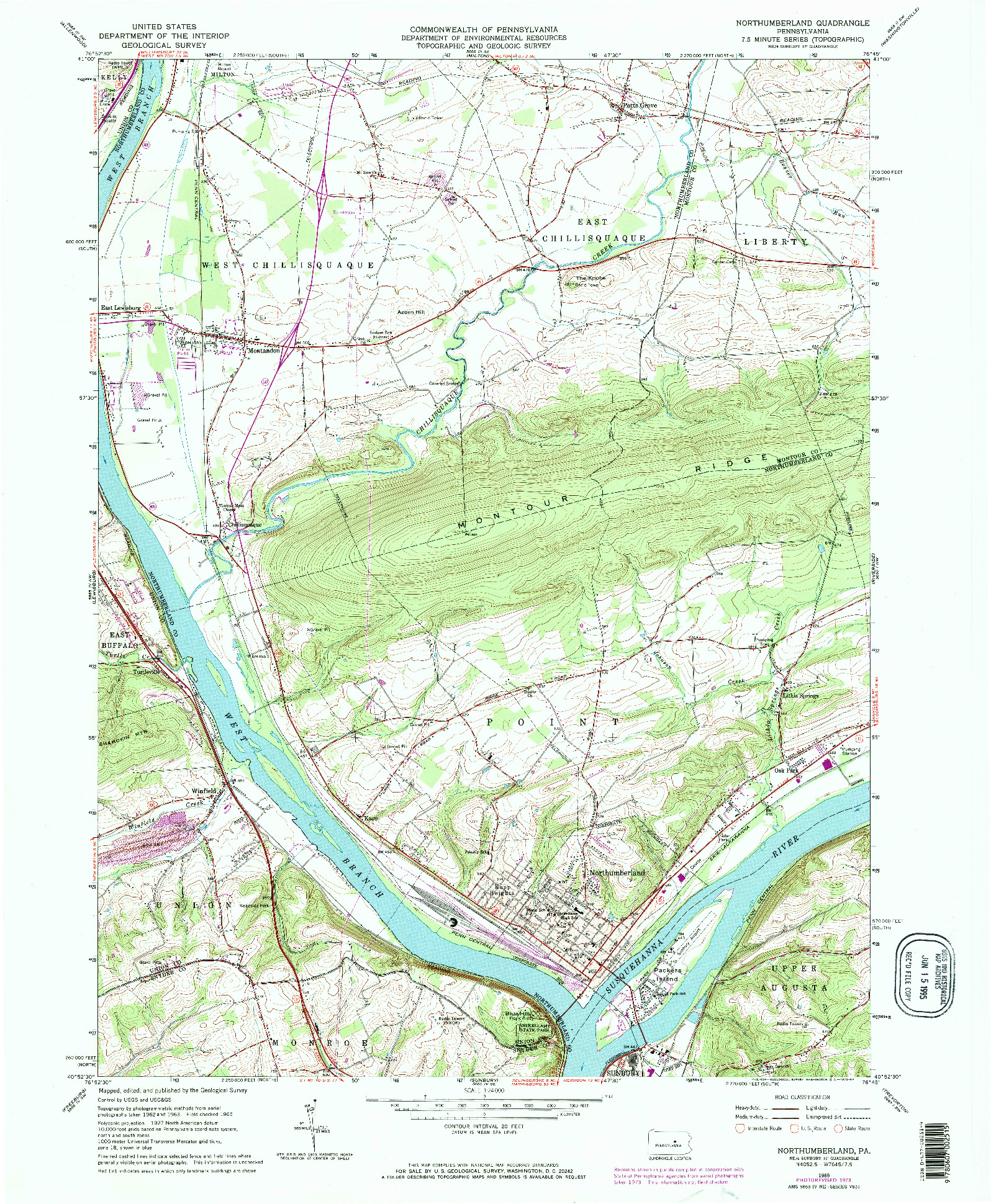 USGS 1:24000-SCALE QUADRANGLE FOR NORTHUMBERLAND, PA 1965