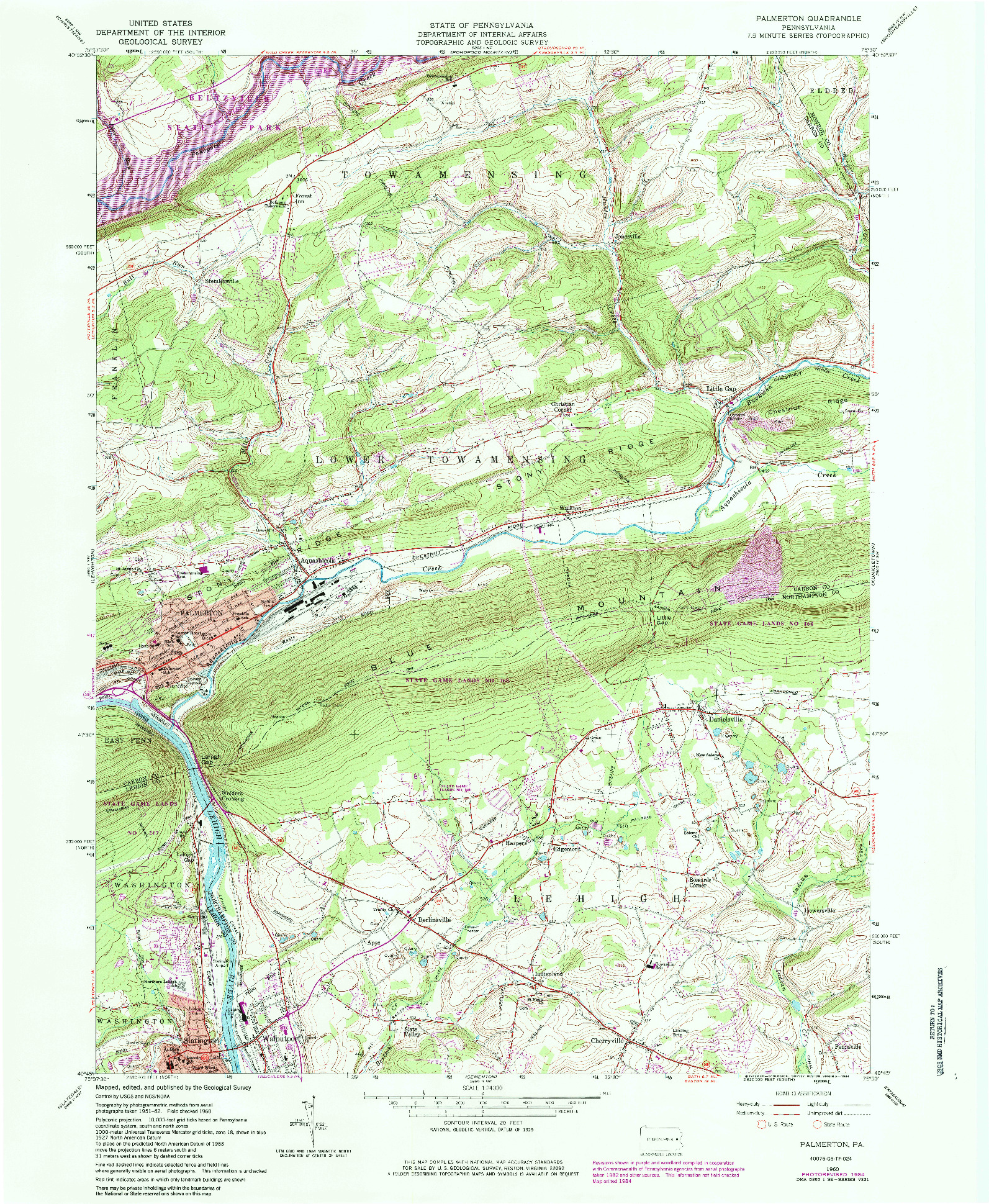 USGS 1:24000-SCALE QUADRANGLE FOR PALMERTON, PA 1960