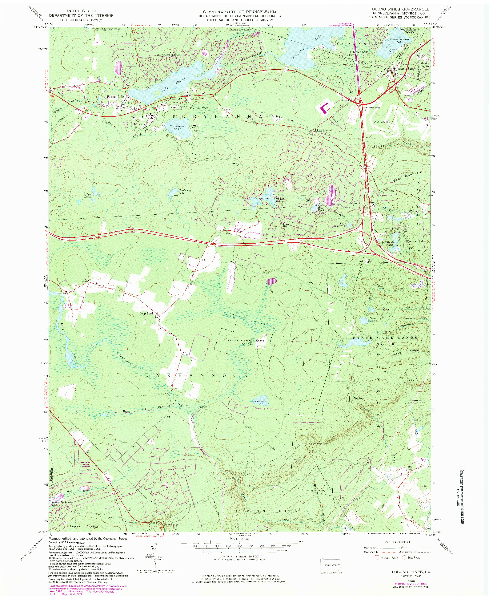 USGS 1:24000-SCALE QUADRANGLE FOR POCONO PINES, PA 1966