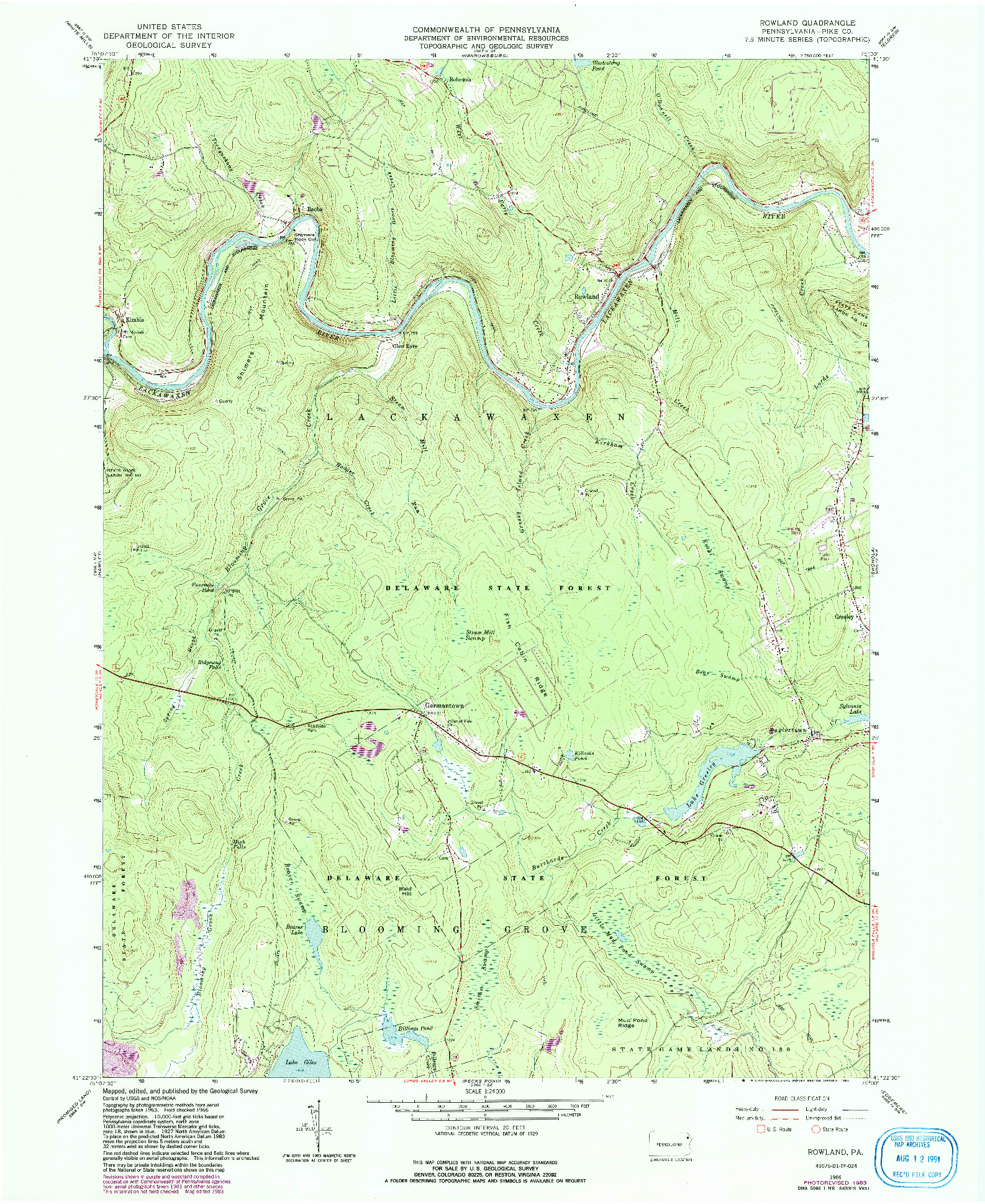 USGS 1:24000-SCALE QUADRANGLE FOR ROWLAND, PA 1966