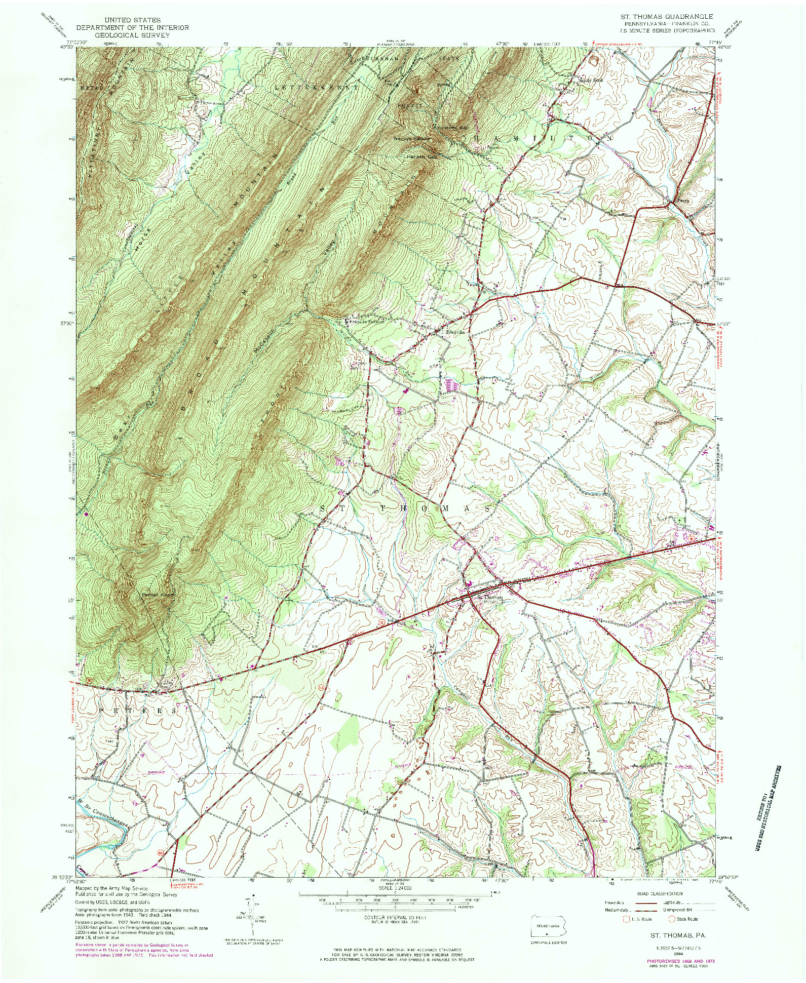 USGS 1:24000-SCALE QUADRANGLE FOR ST THOMAS, PA 1944