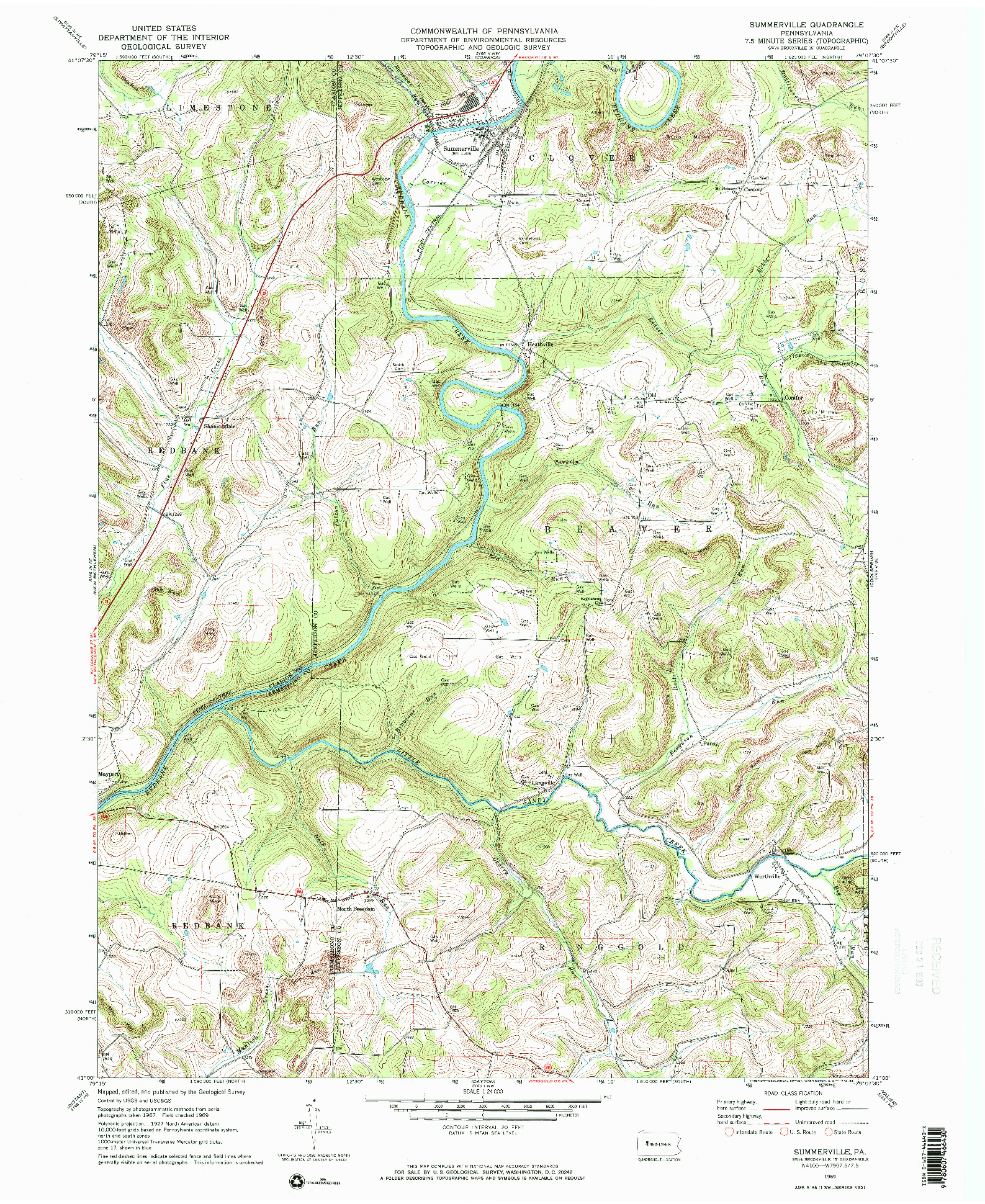 USGS 1:24000-SCALE QUADRANGLE FOR SUMMERVILLE, PA 1969