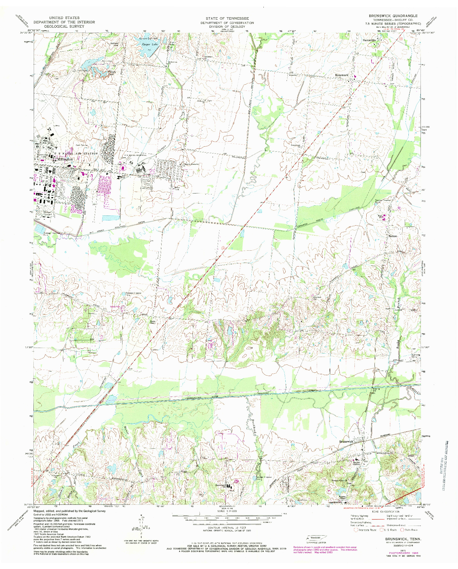 USGS 1:24000-SCALE QUADRANGLE FOR BRUNSWICK, TN 1971