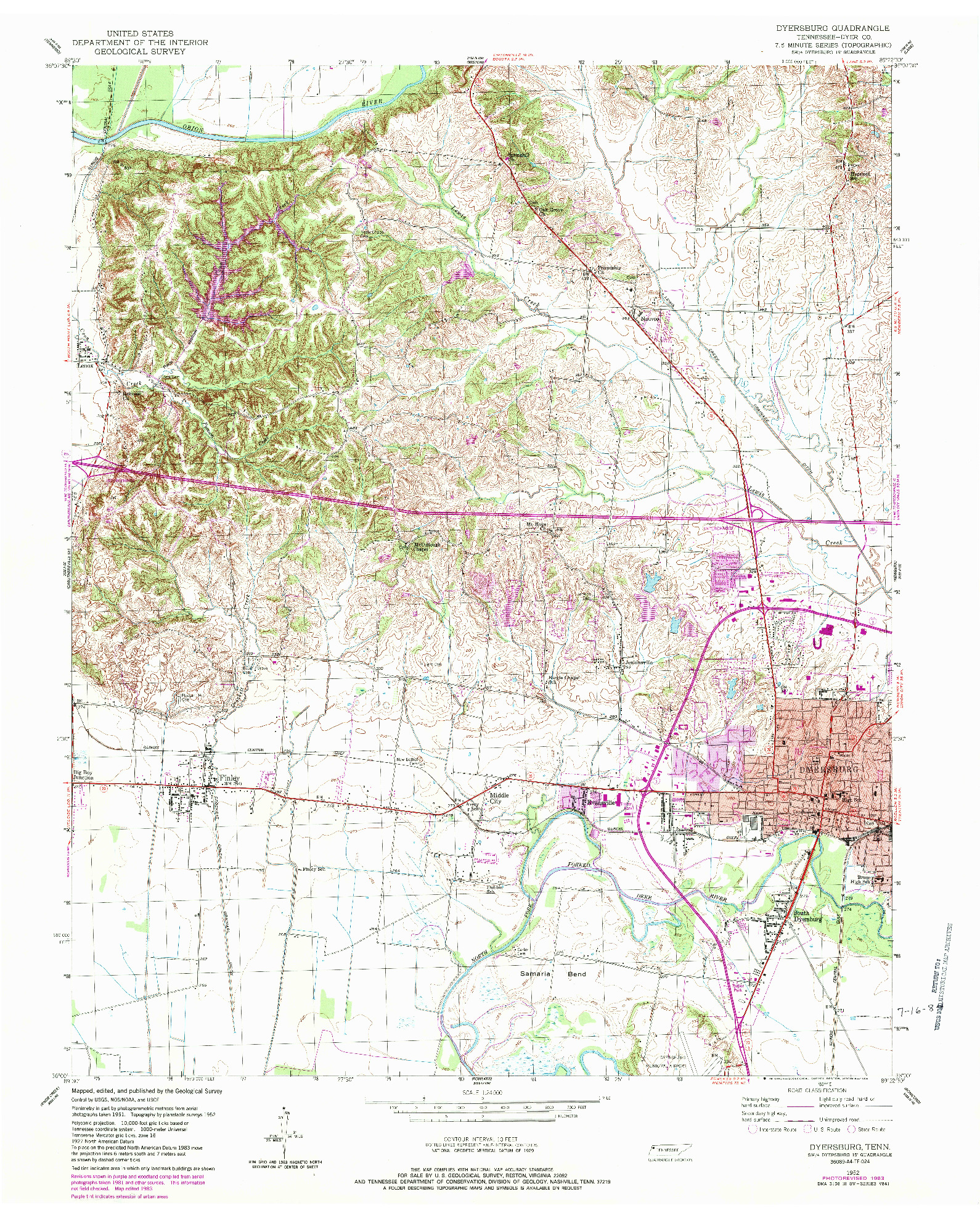 USGS 1:24000-SCALE QUADRANGLE FOR DYERSBURG, TN 1952