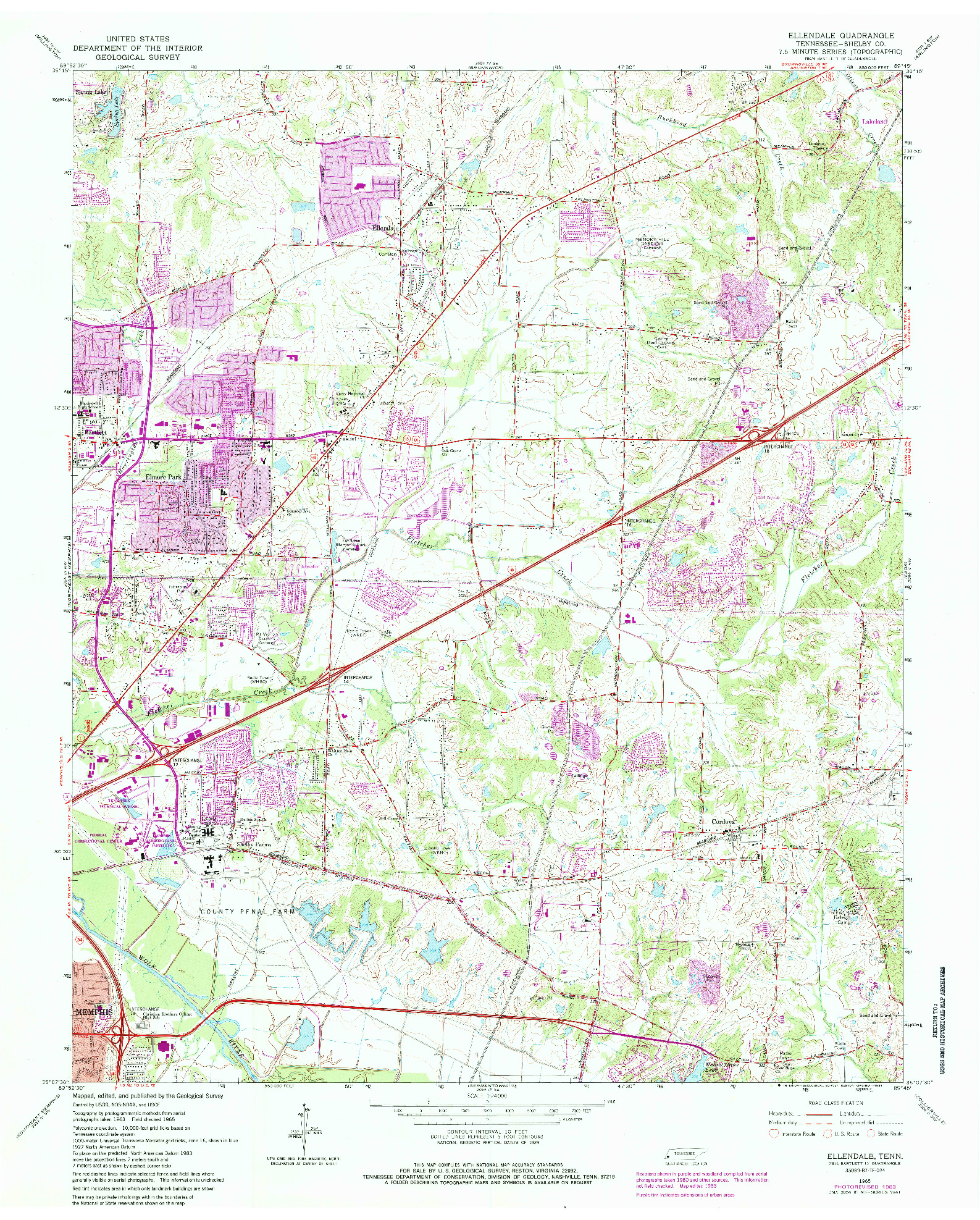 USGS 1:24000-SCALE QUADRANGLE FOR ELLENDALE, TN 1965