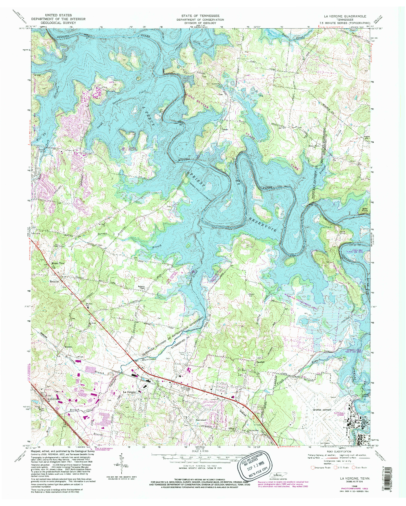 USGS 1:24000-SCALE QUADRANGLE FOR LA VERGNE, TN 1968