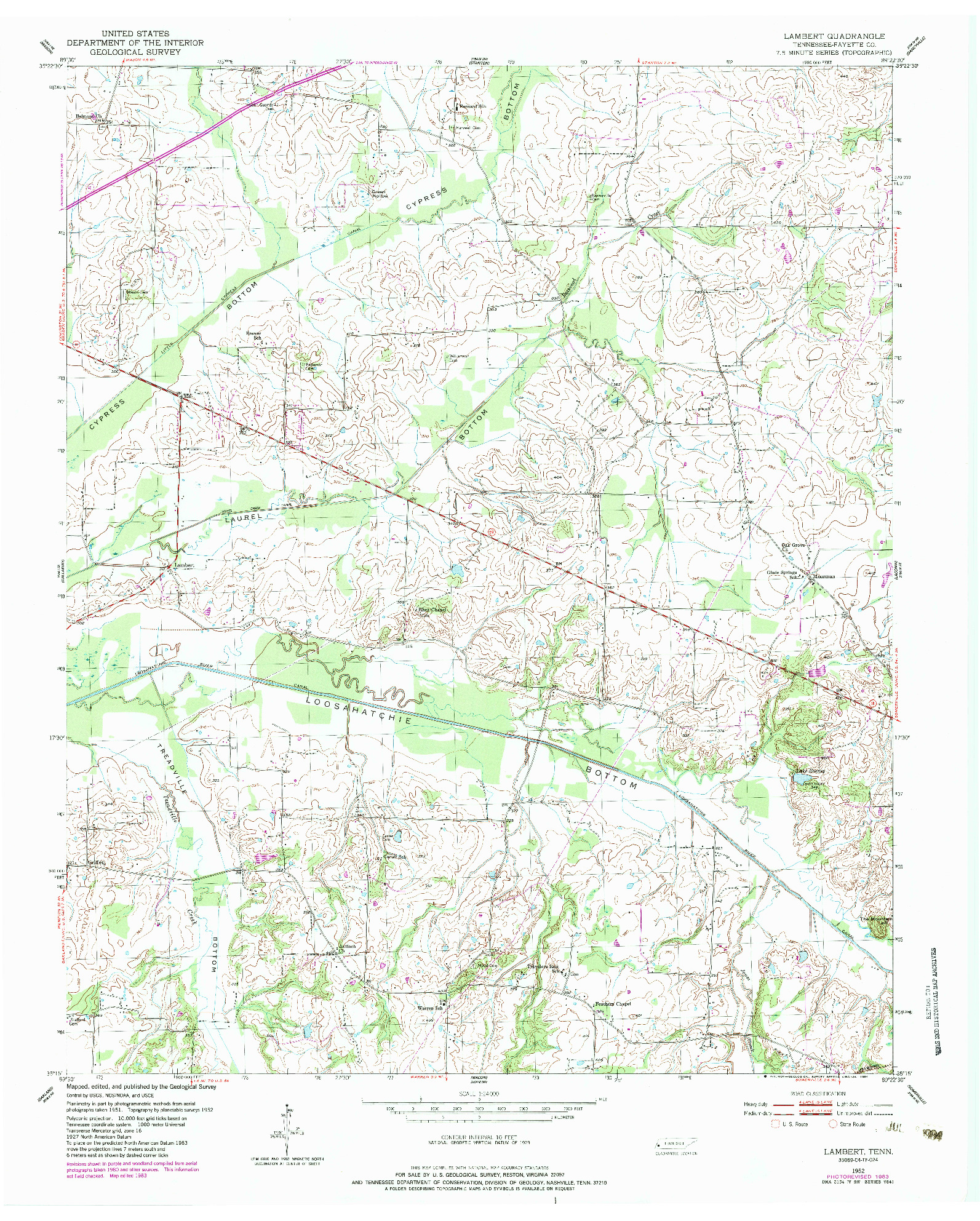 USGS 1:24000-SCALE QUADRANGLE FOR LAMBERT, TN 1952