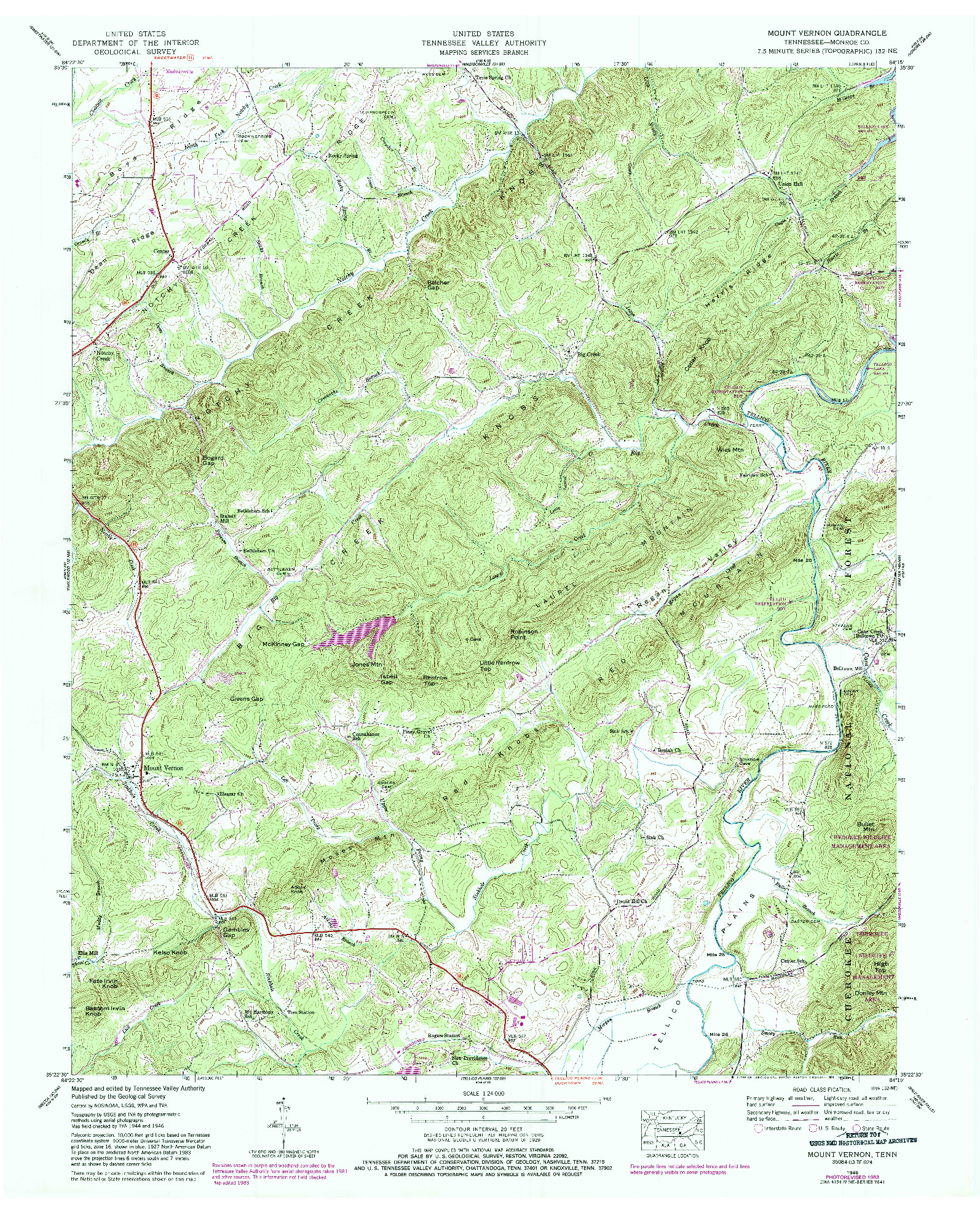 USGS 1:24000-SCALE QUADRANGLE FOR MOUNT VERNON, TN 1946