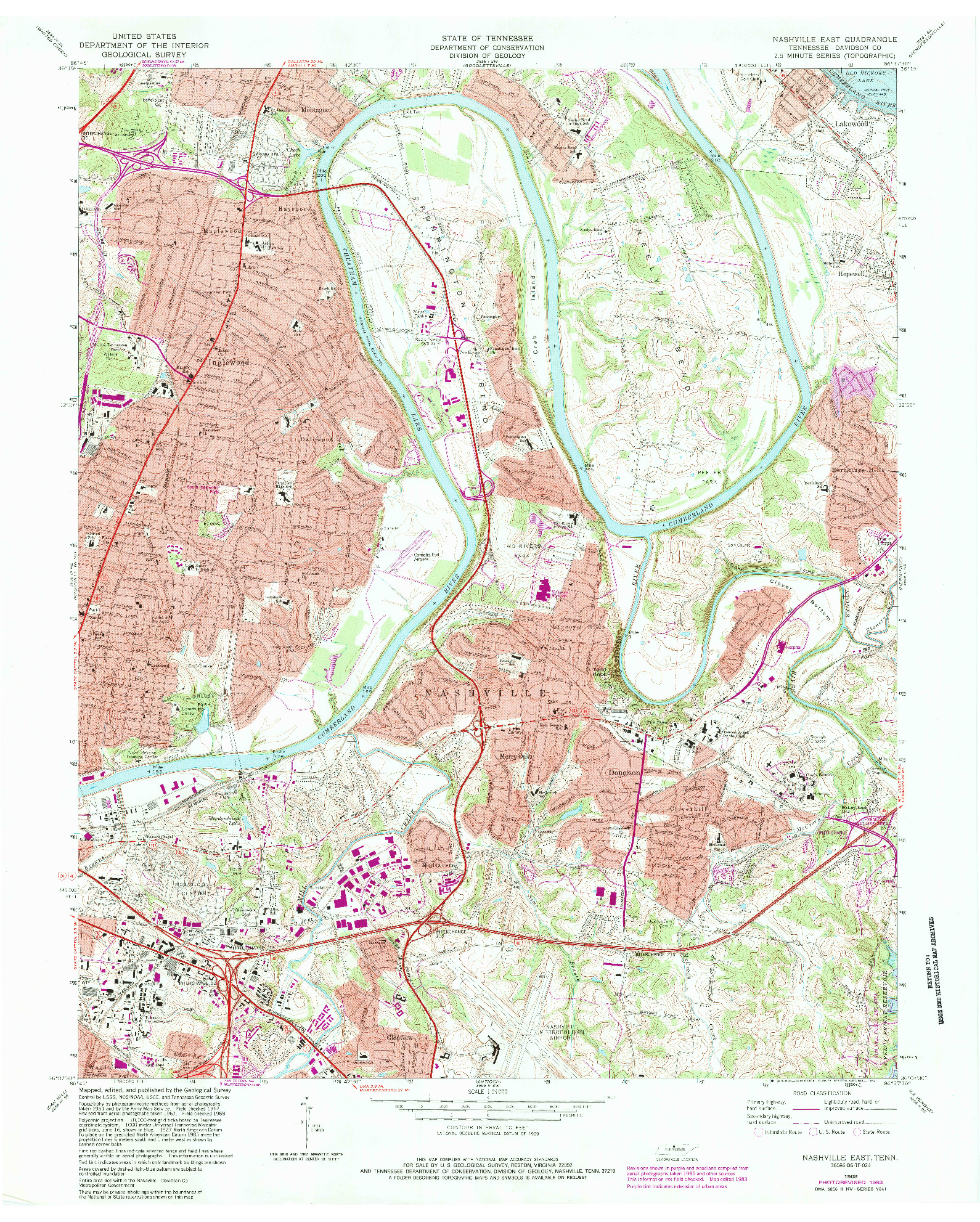 USGS 1:24000-SCALE QUADRANGLE FOR NASHVILLE EAST, TN 1968